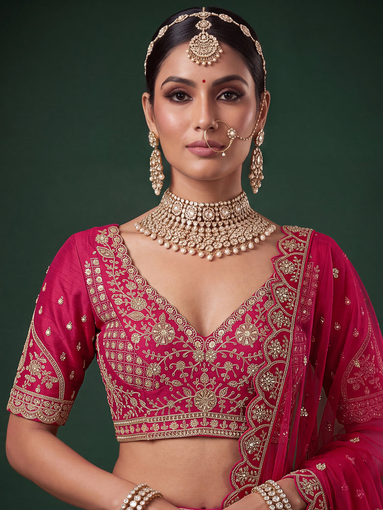 Rani Pink Slub Silk Bridal Lehenga Choli with Tatami Zari and Beadwork, photo 5