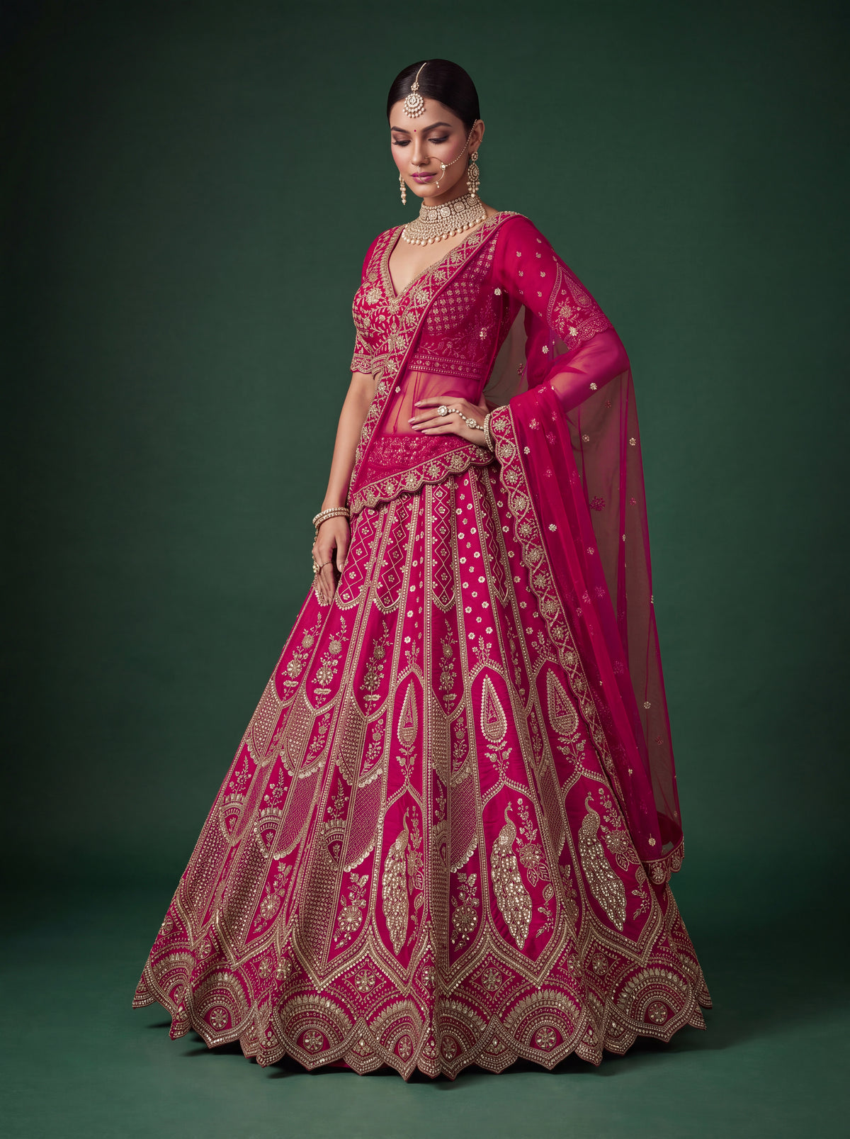 Rani Pink Slub Silk Bridal Lehenga Choli with Tatami Zari and Beadwork, photo 4