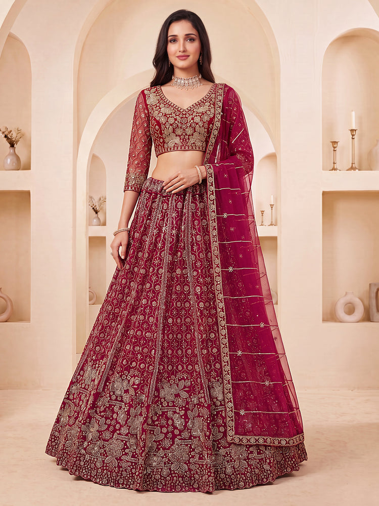 Premium Wine Bridal Lehenga Choli with Crystal Handwork