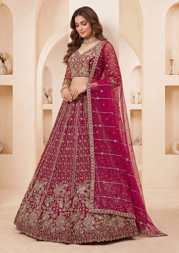 Premium Wine Bridal Lehenga Choli with Crystal Handwork