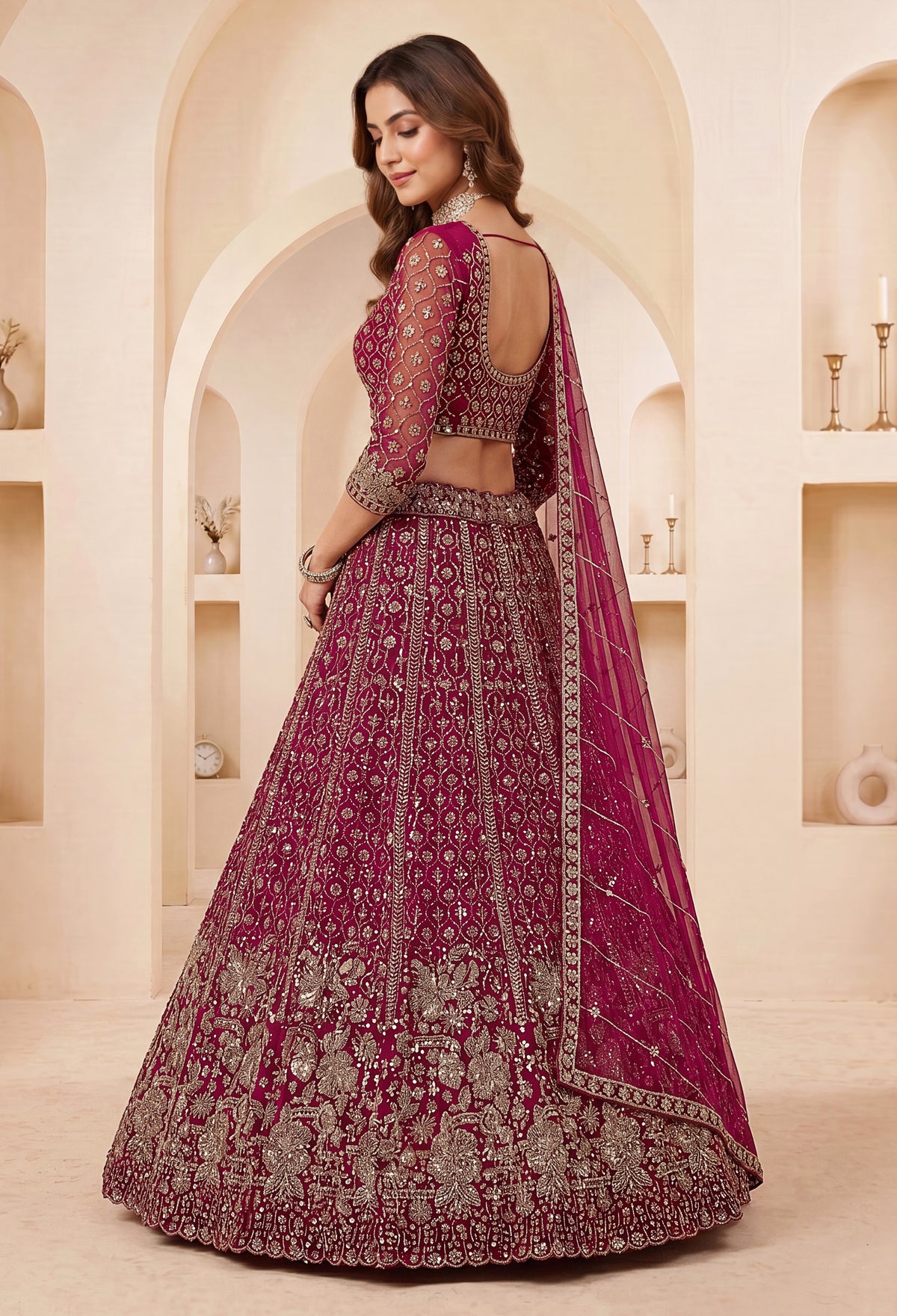Premium Wine Bridal Lehenga Choli with Crystal Handwork