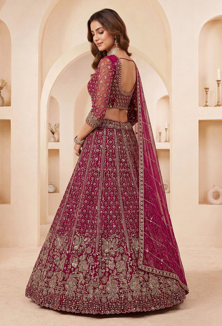 Premium Wine Bridal Lehenga Choli with Crystal Handwork