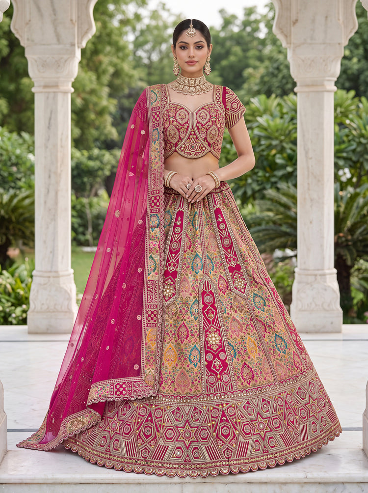Magenta Floral Embroidered Wedding Lehenga Choli