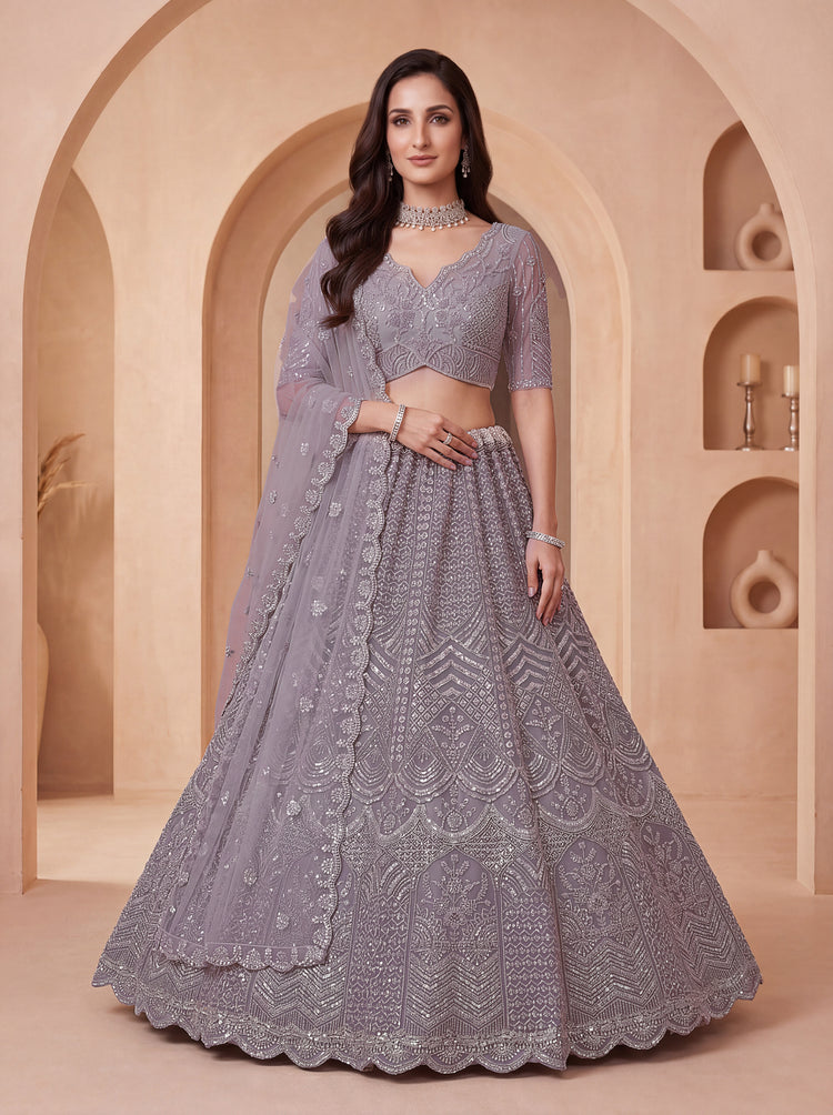 Lavender Handwork Net Lehenga Choli