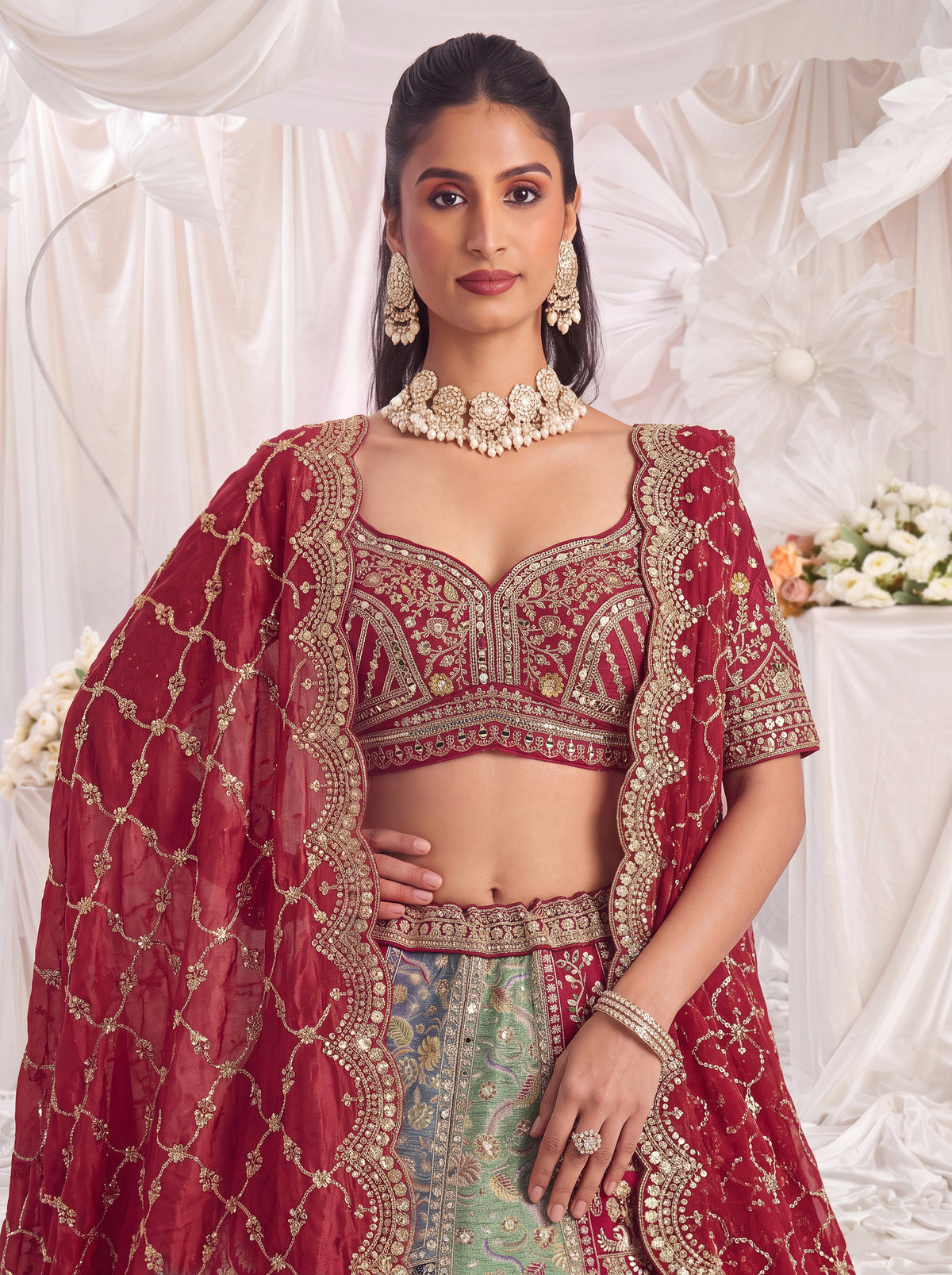 Rajvanshi Multi-Toned Banarasi Silk Patchwork Bridal Lehenga Choli