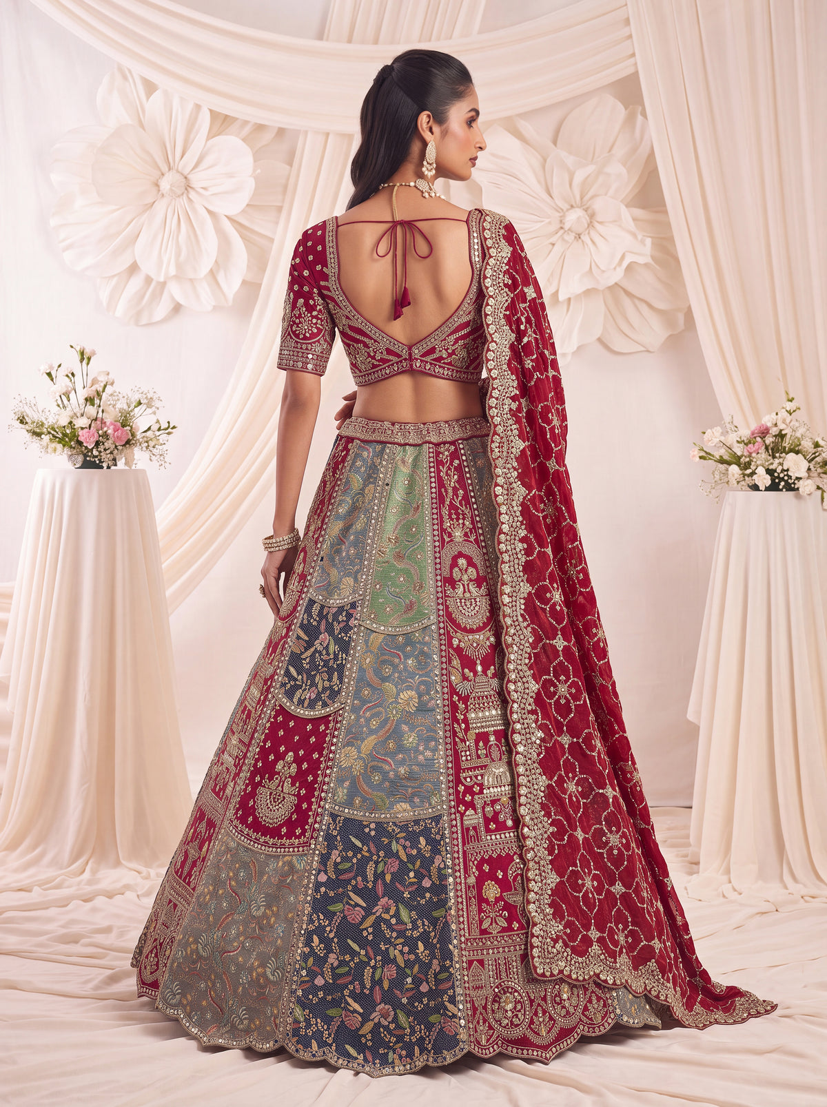 Rajvanshi Multi-Toned Banarasi Silk Patchwork Bridal Lehenga Choli