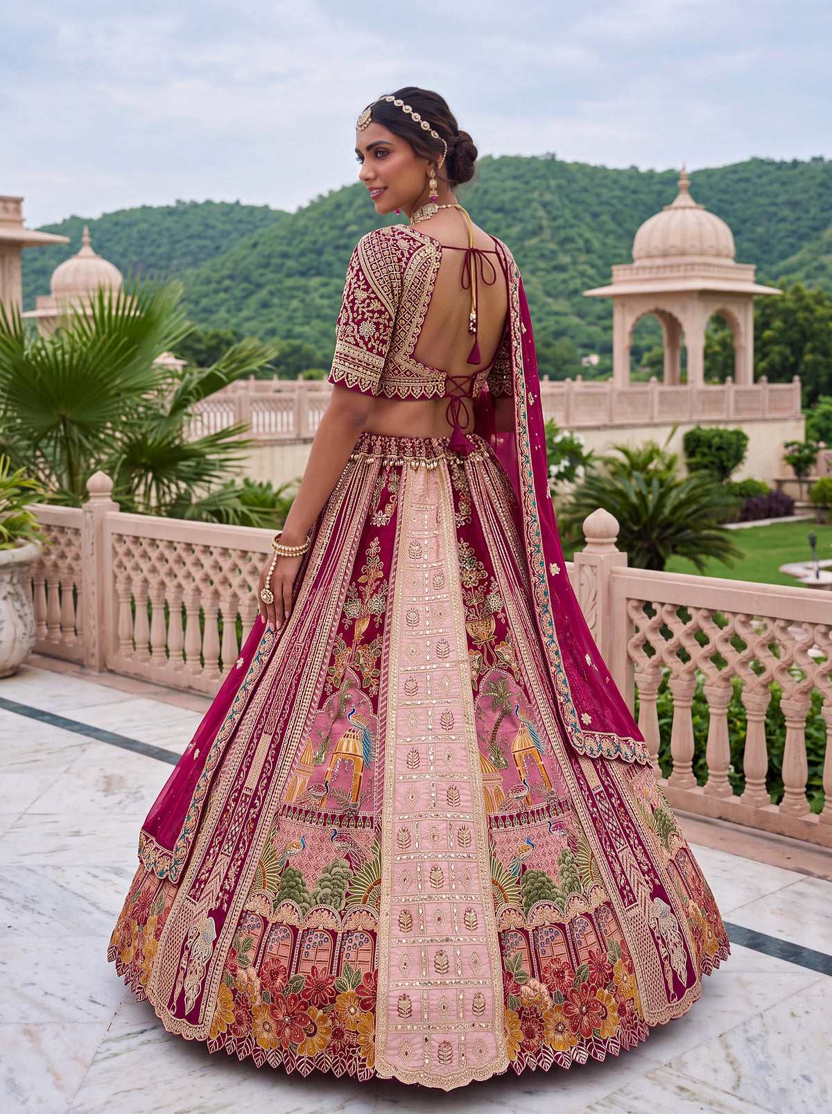 Royal Rani Pink Banarasi and Satin Silk Bridal Lehenga Choli with Mirror Work, photo 2