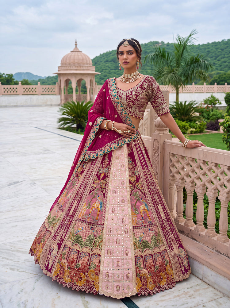 Royal Rani Pink Banarasi and Satin Silk Bridal Lehenga Choli with Mirror Work, photo 3