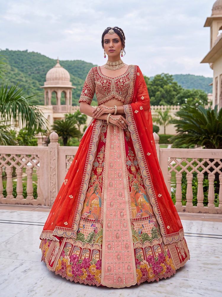 Royal Red Heritage Embroidered Designer Bridal Lehenga Choli