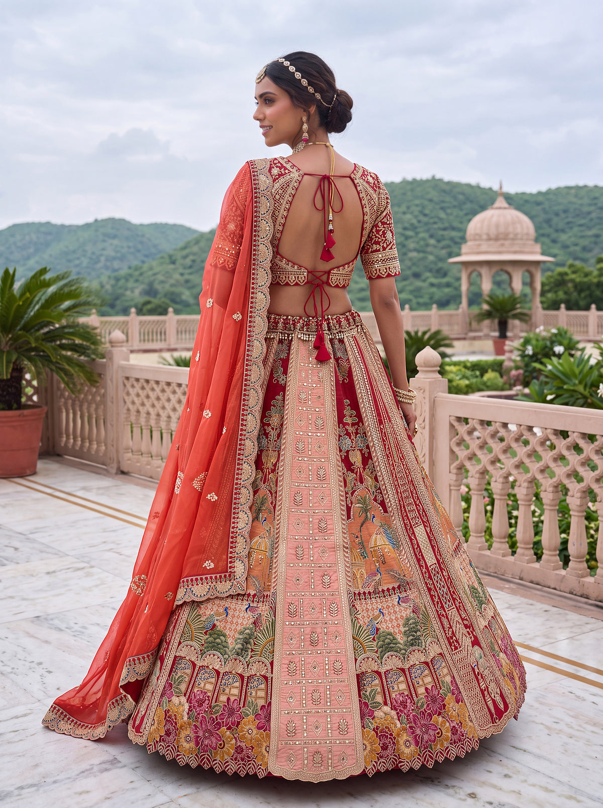 Royal Red Banarasi and Satin Silk Bridal Lehenga Choli with Mirror Work, photo 2