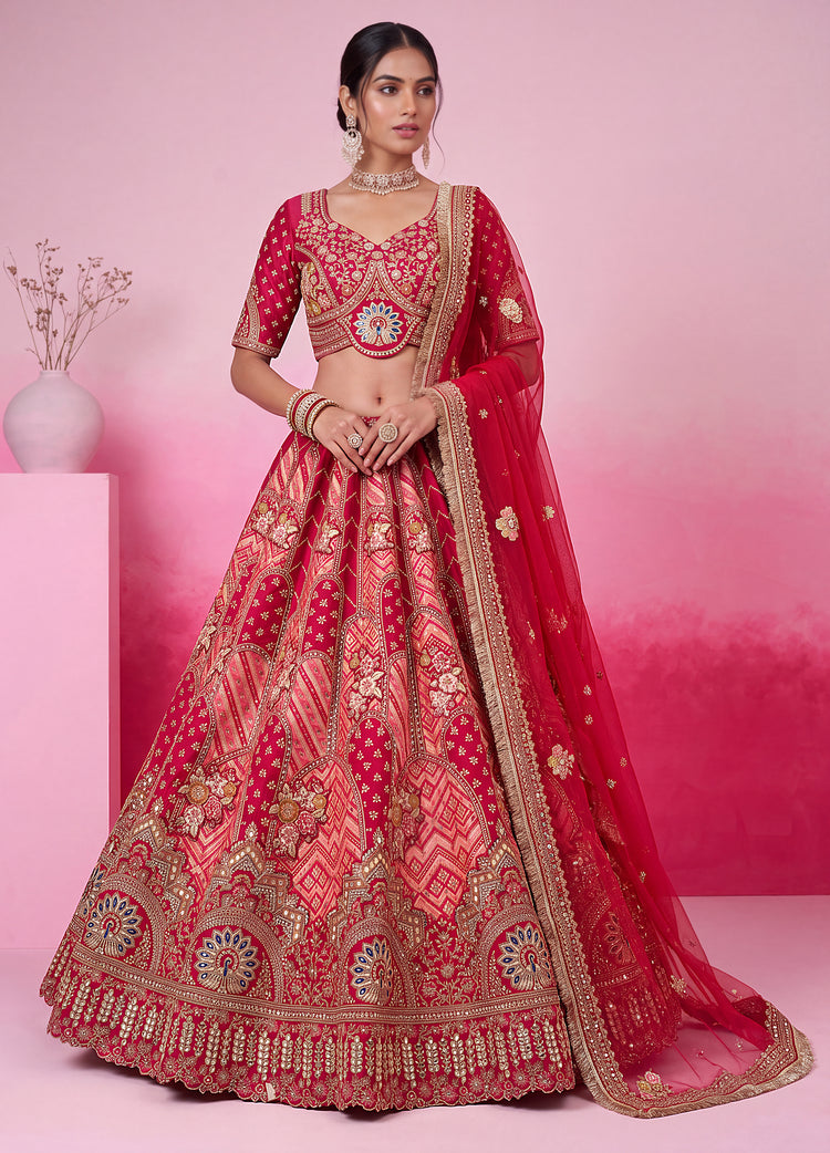Pink Silk Mirror Work Lehenga Choli 