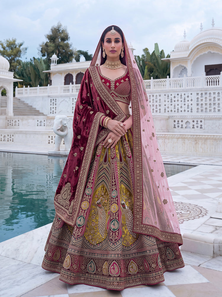 Luxury Mayur Velvet Bridal Lehenga