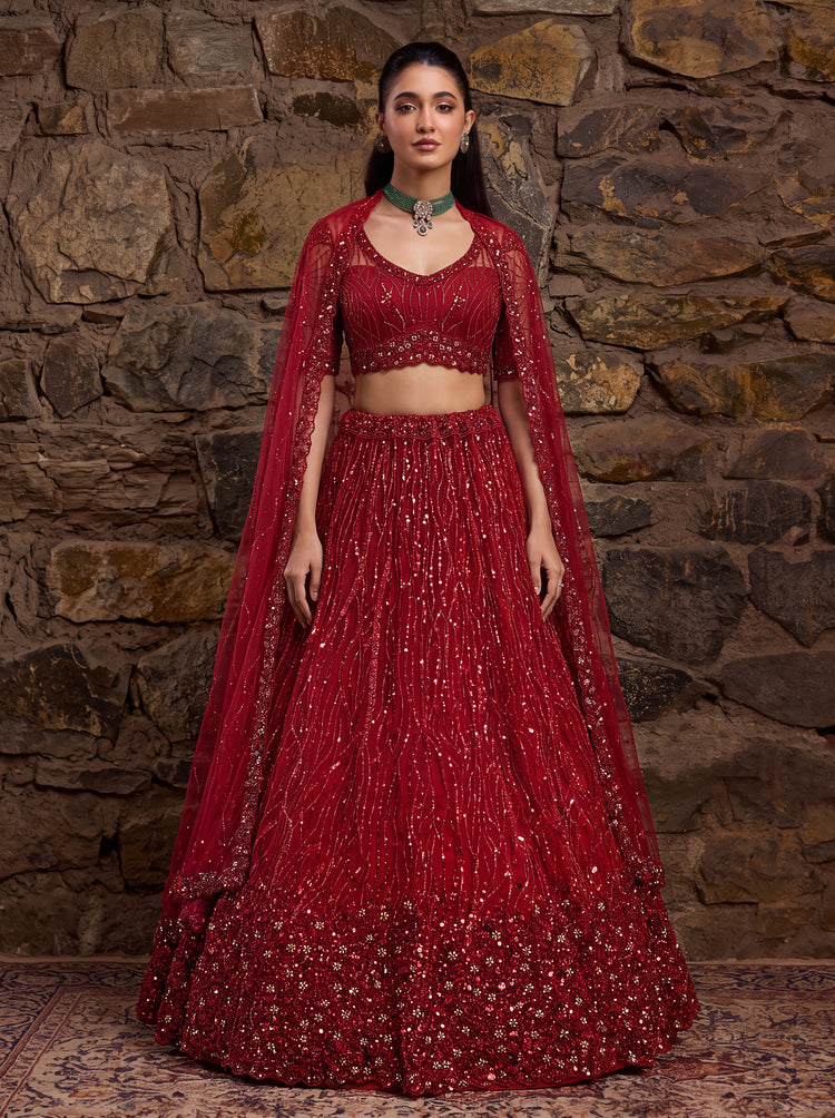 Stunning Red Partywear Lehenga Choli