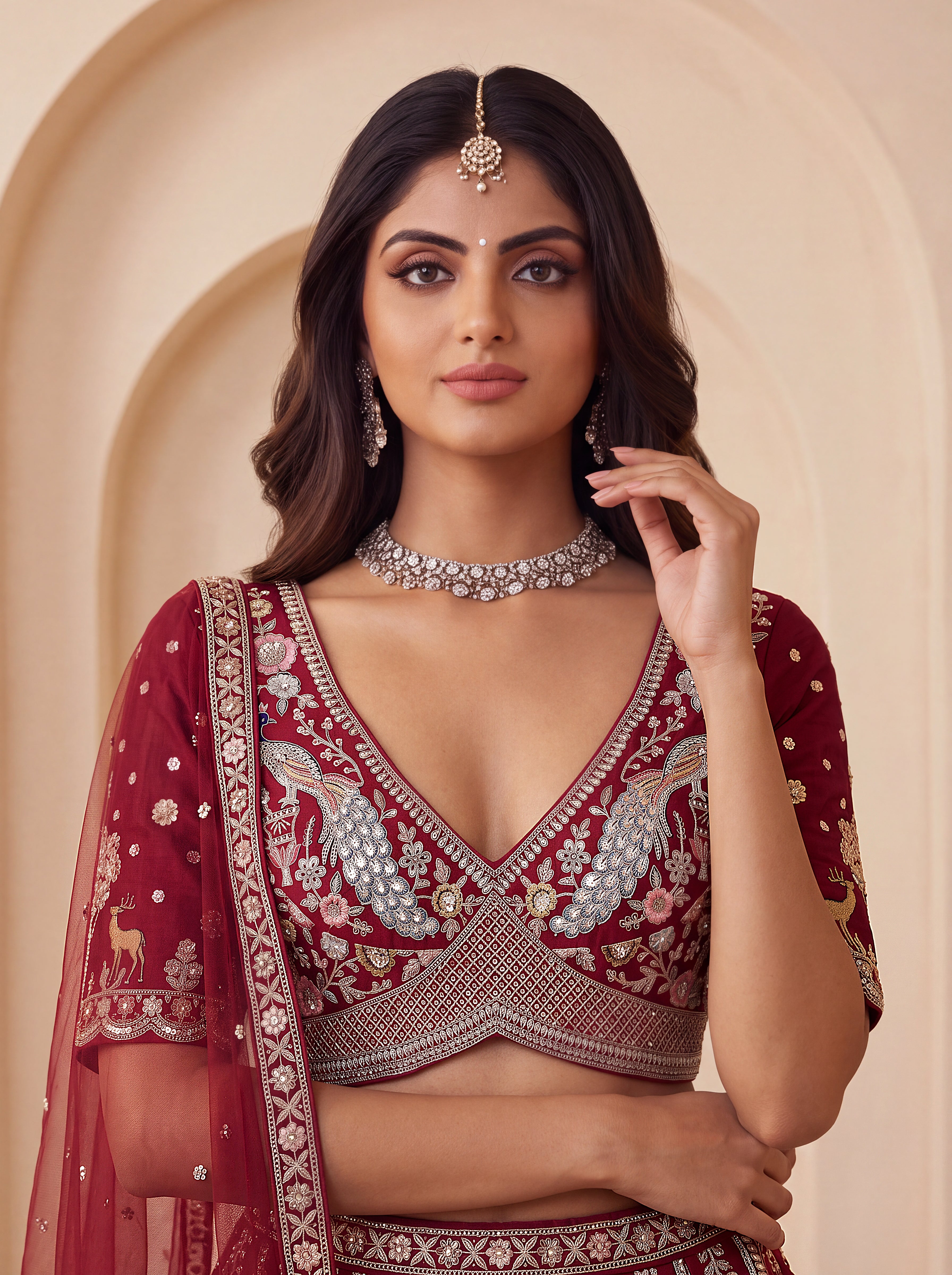Designer Maroon Embroidered Lehenga Choli with Heavy Traditional Work