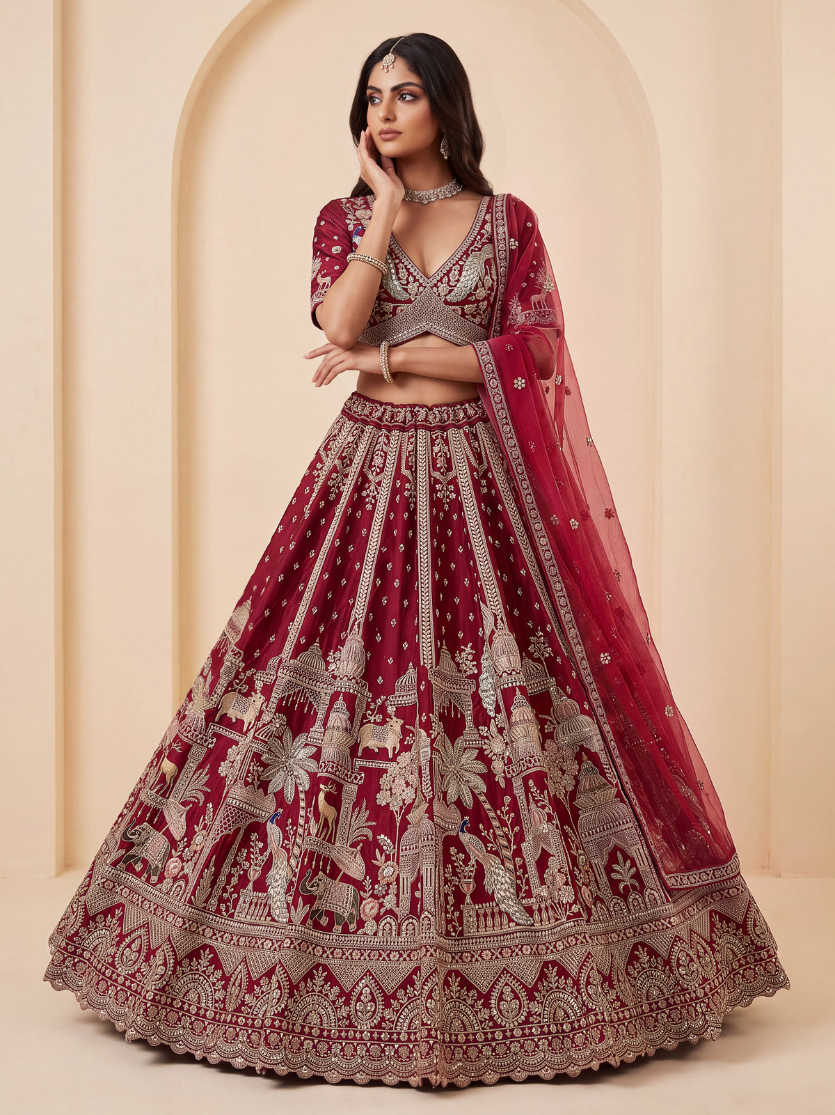 Designer Maroon Embroidered Lehenga Choli with Heavy Traditional Work