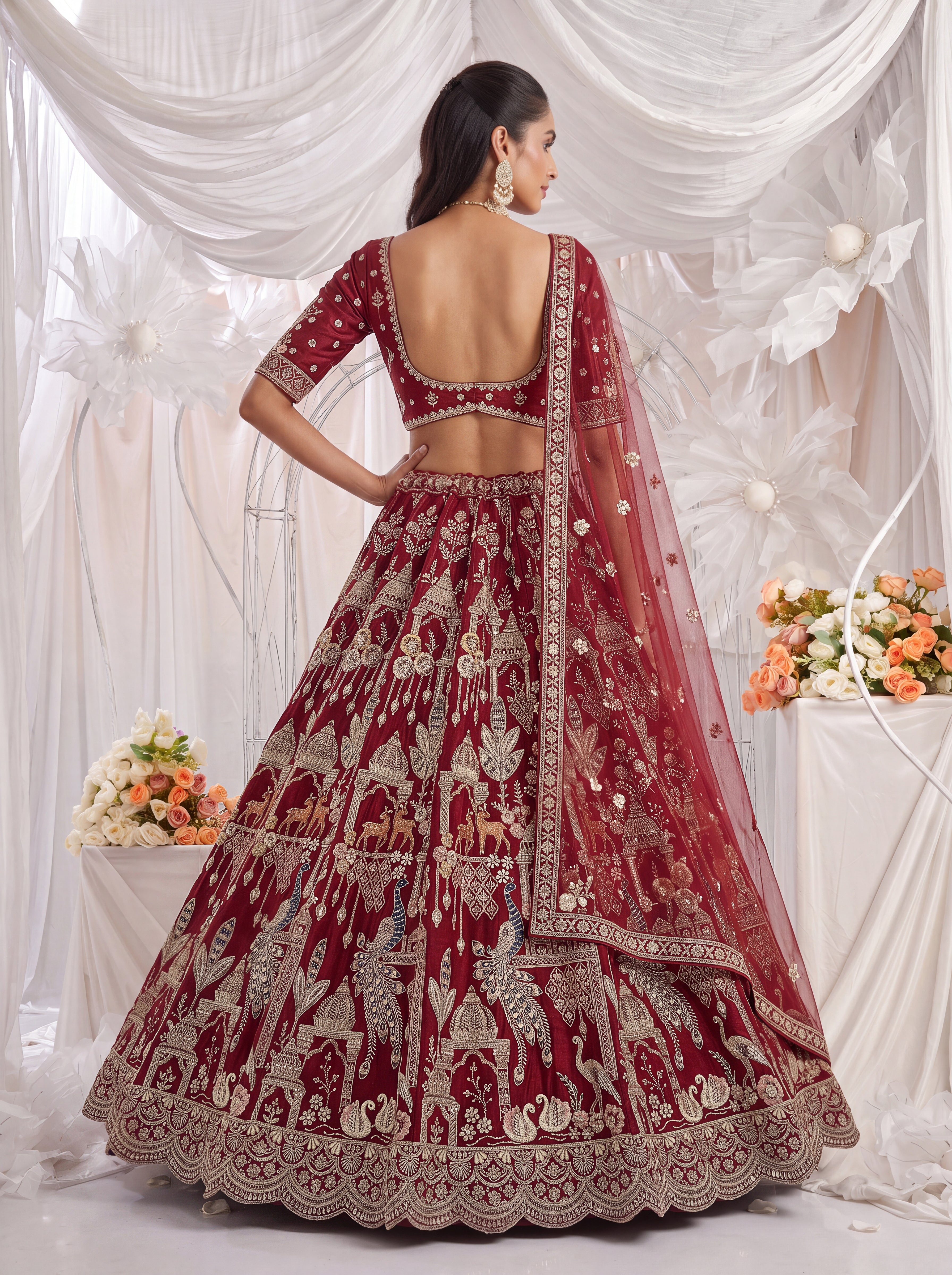 Maroon Premium Silk Bridal Lehenga with Beads, Sequins, Multi Thread & Dori Work
