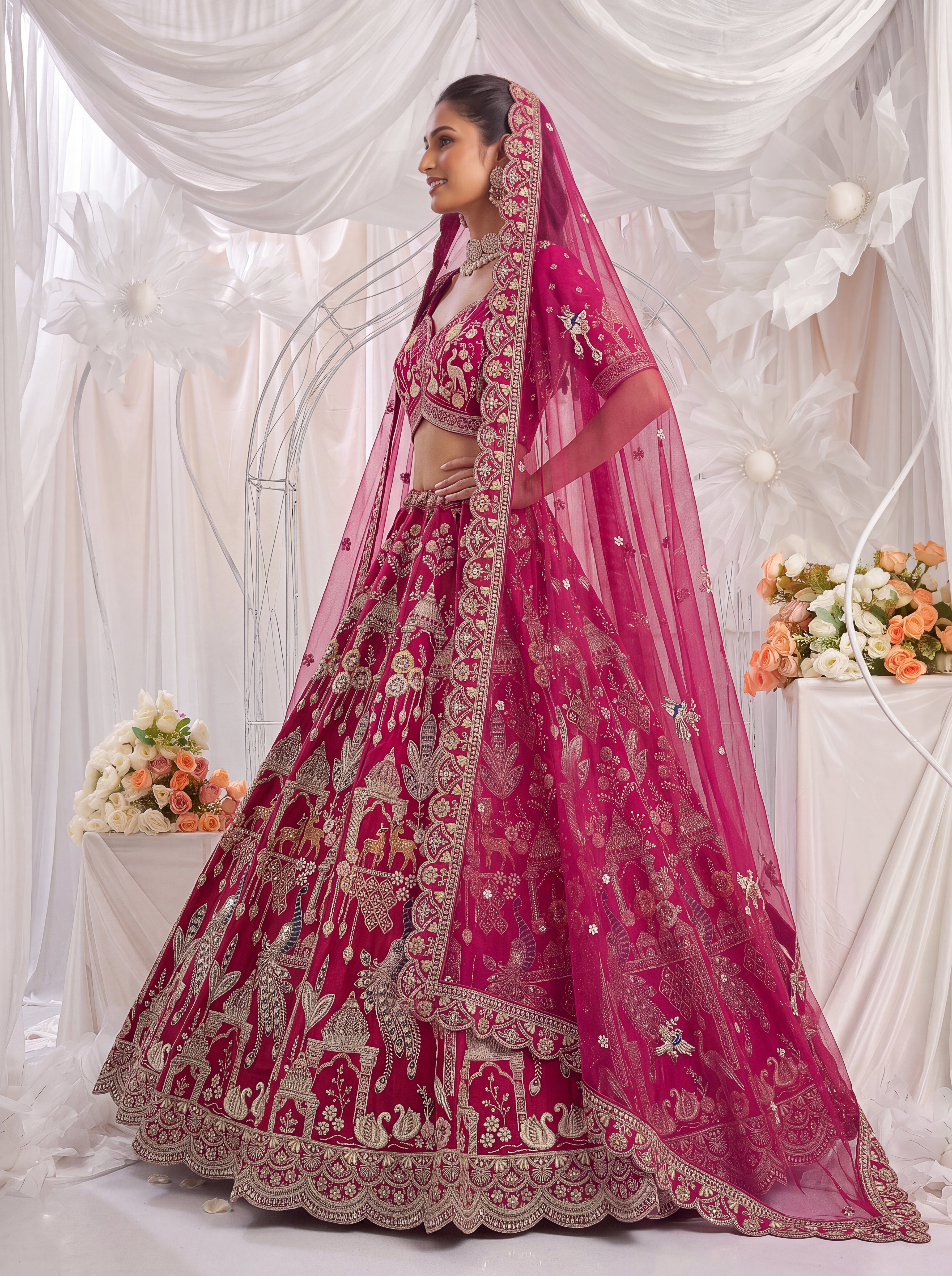 Rani Premium Silk Bridal Lehenga with Beads, Motif, Thread & Sequin Work