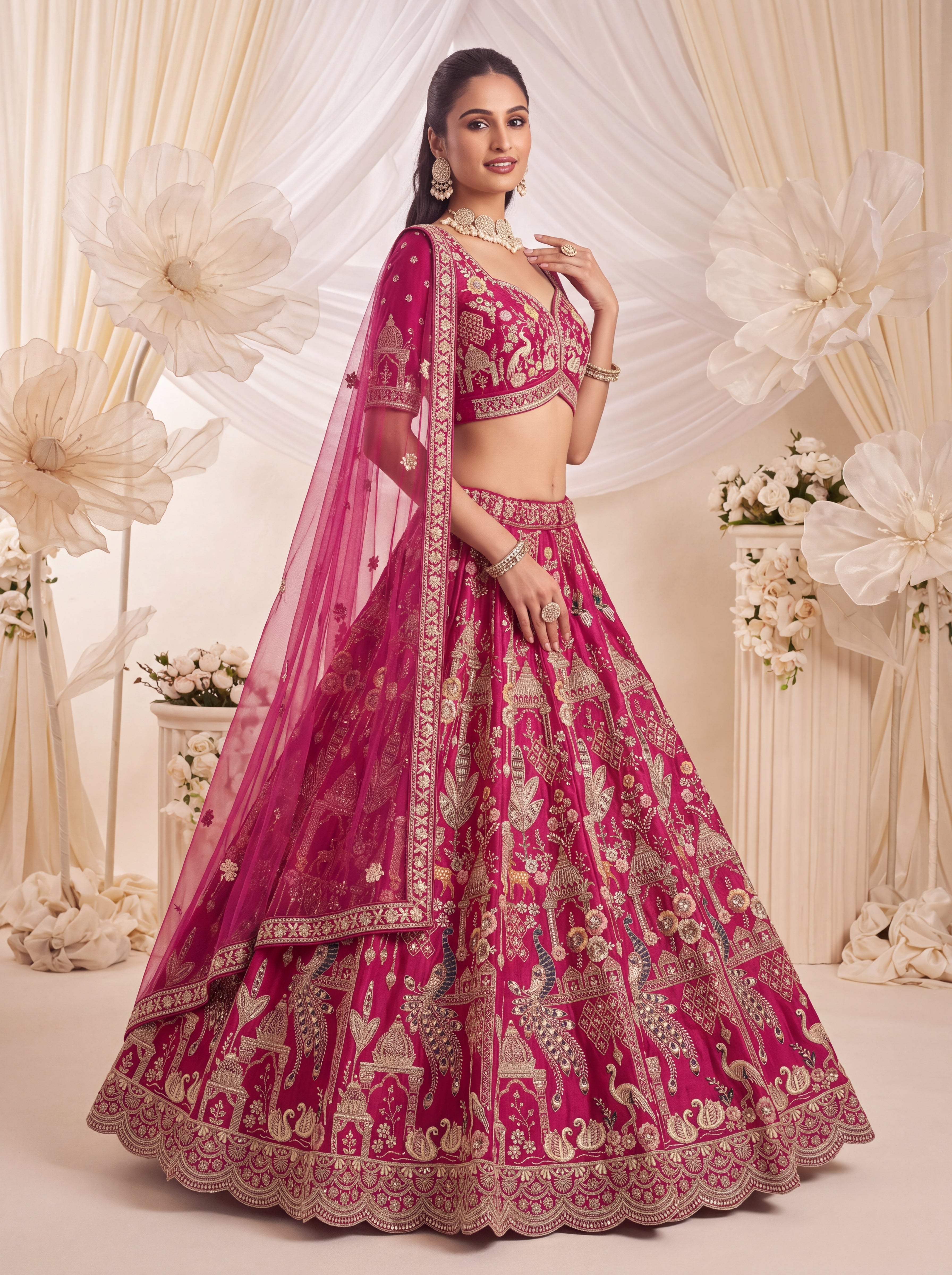 Rani Premium Silk Bridal Lehenga with Beads, Motif, Thread & Sequin Work