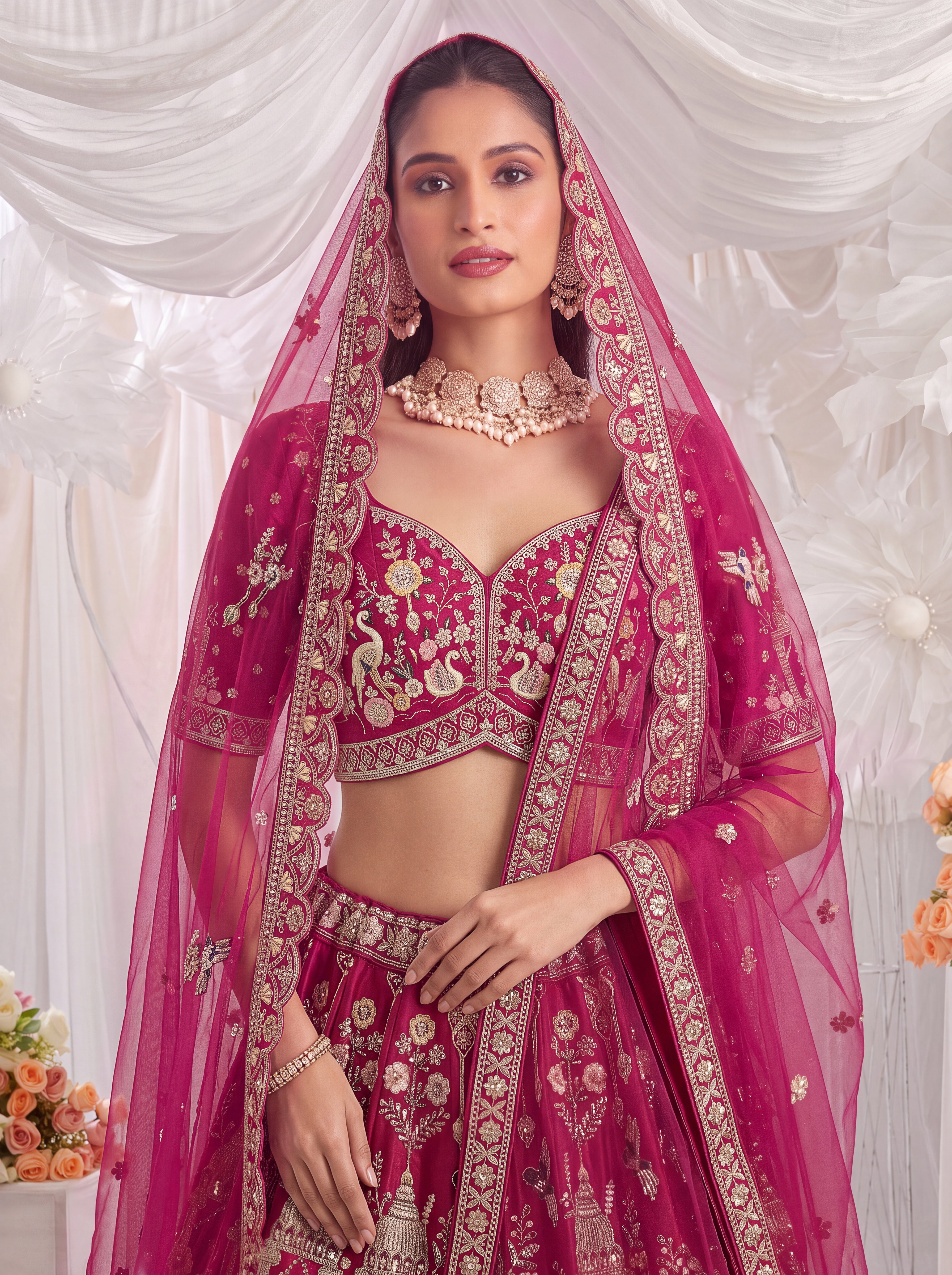 Rani Premium Silk Bridal Lehenga with Beads, Motif, Thread & Sequin Work