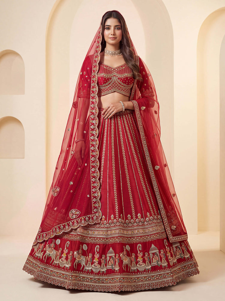 Red Premium Silk Bridal Lehenga with Handwork Sequin