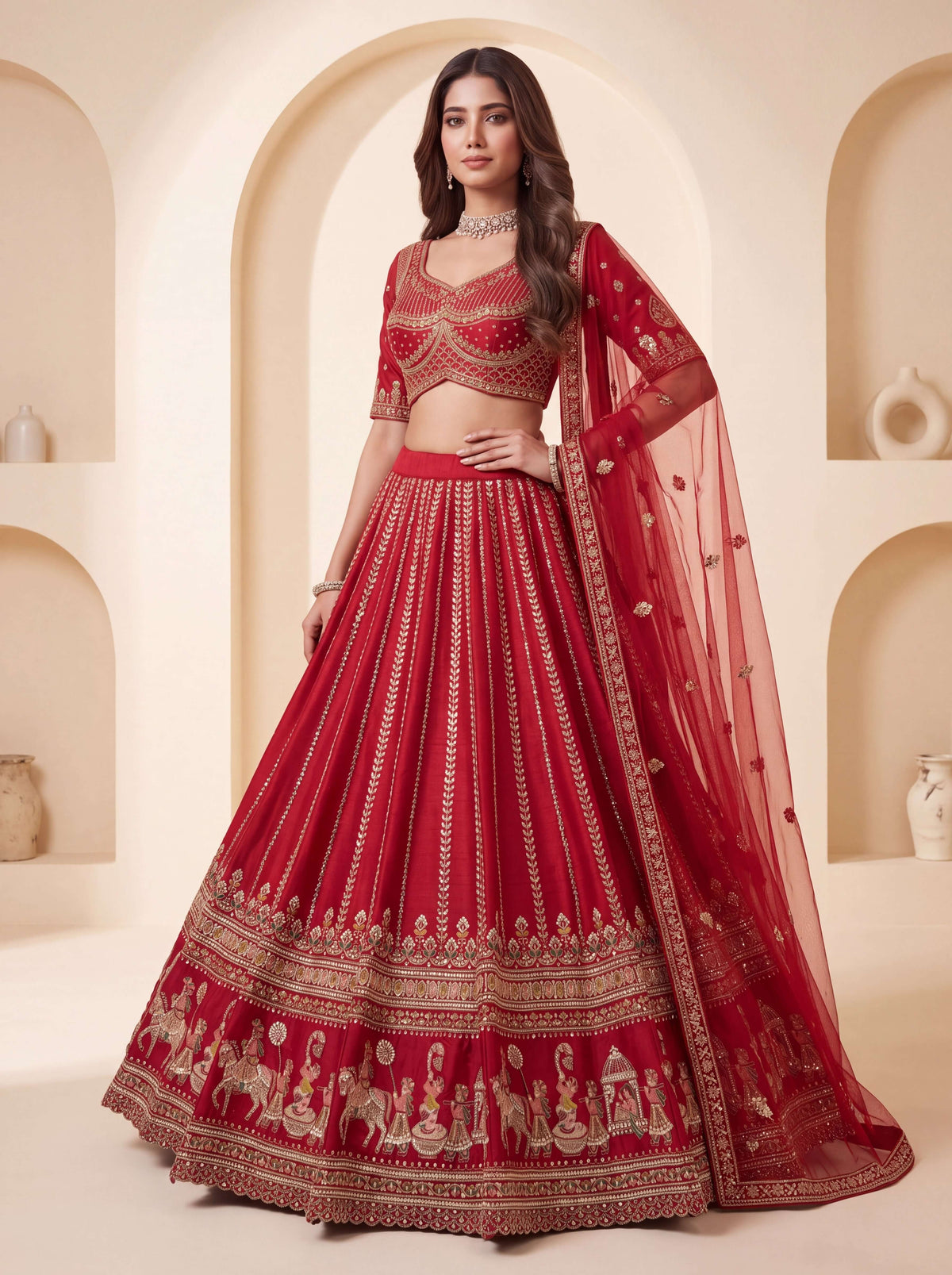 Red Premium Silk Bridal Lehenga with Handwork Sequin