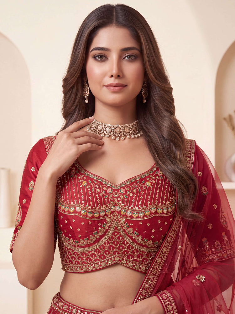 Red Premium Silk Bridal Lehenga with Handwork Sequin
