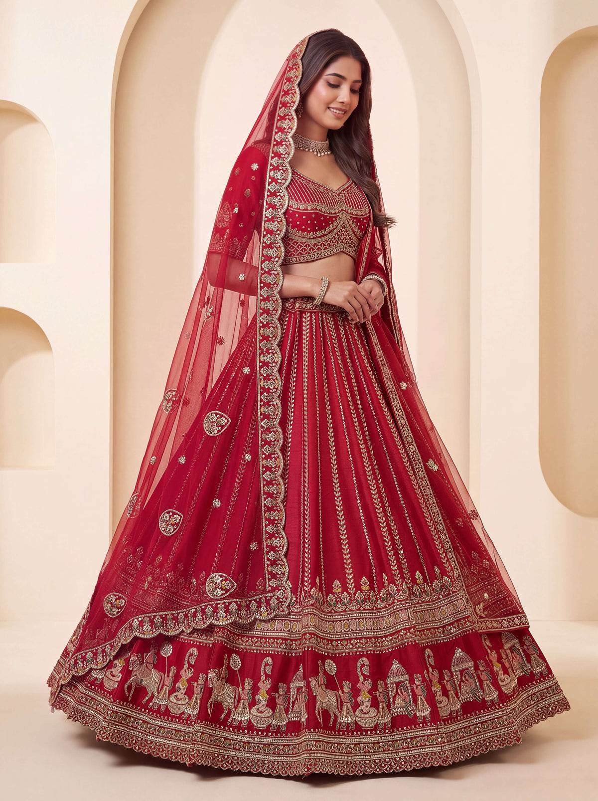 Red Premium Silk Bridal Lehenga with Handwork Sequin