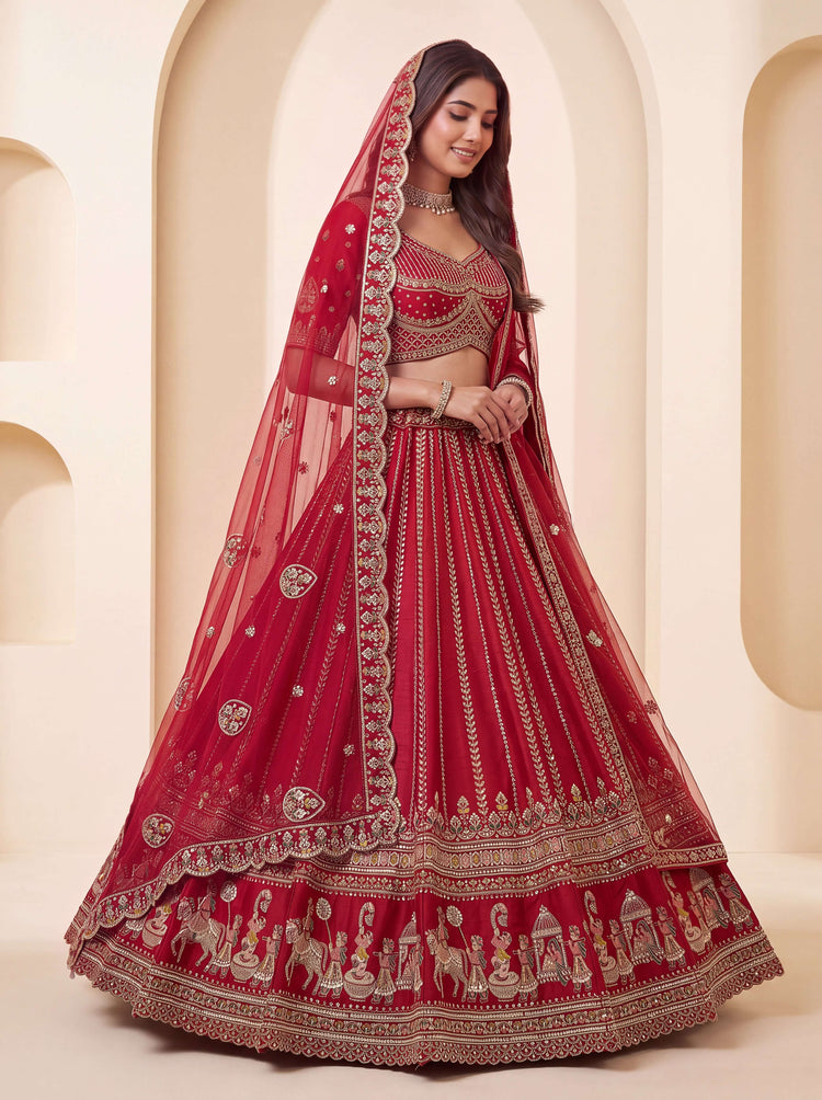 Red Premium Silk Bridal Lehenga with Handwork Sequin