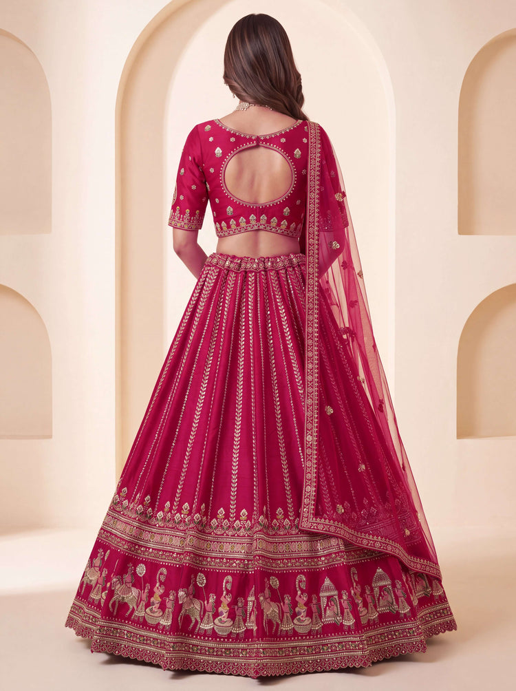 Rani Premium Silk Bridal Lehenga with Handwork Sequin, Beads & Zari Embroidery - Elegant back view showcasing intricate design.