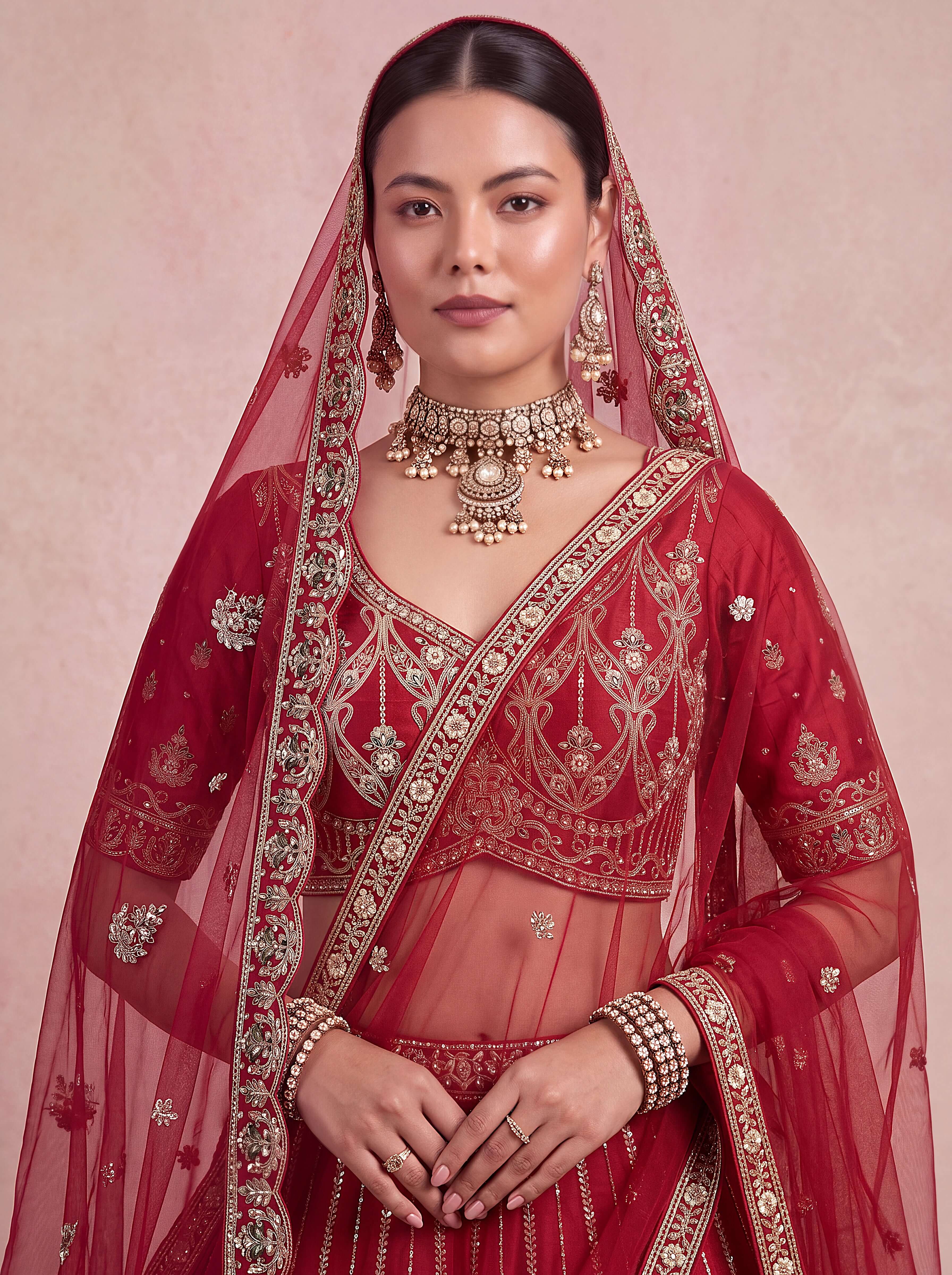 Red Bridal Silk Lehenga