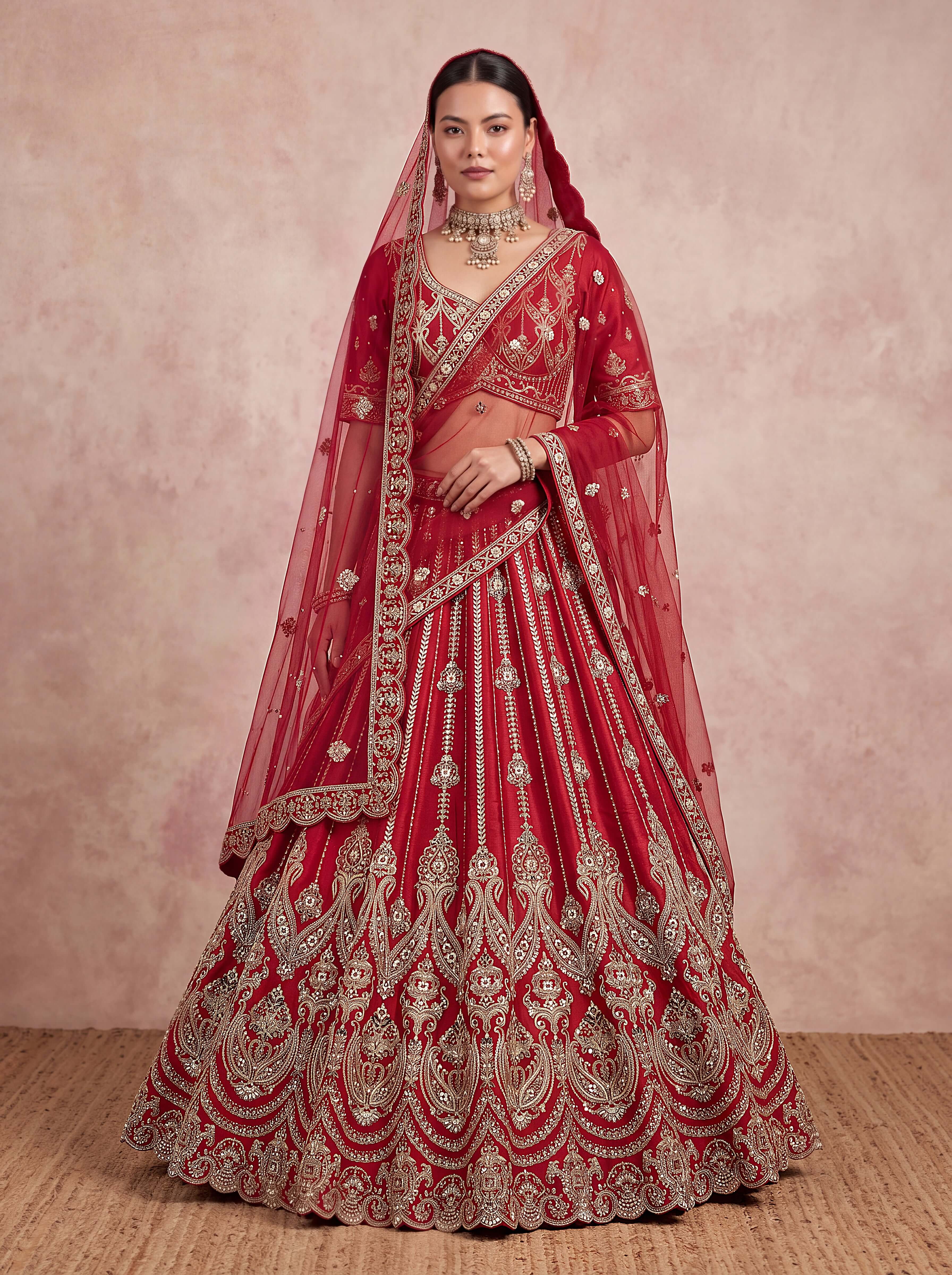 Red Bridal Silk Lehenga