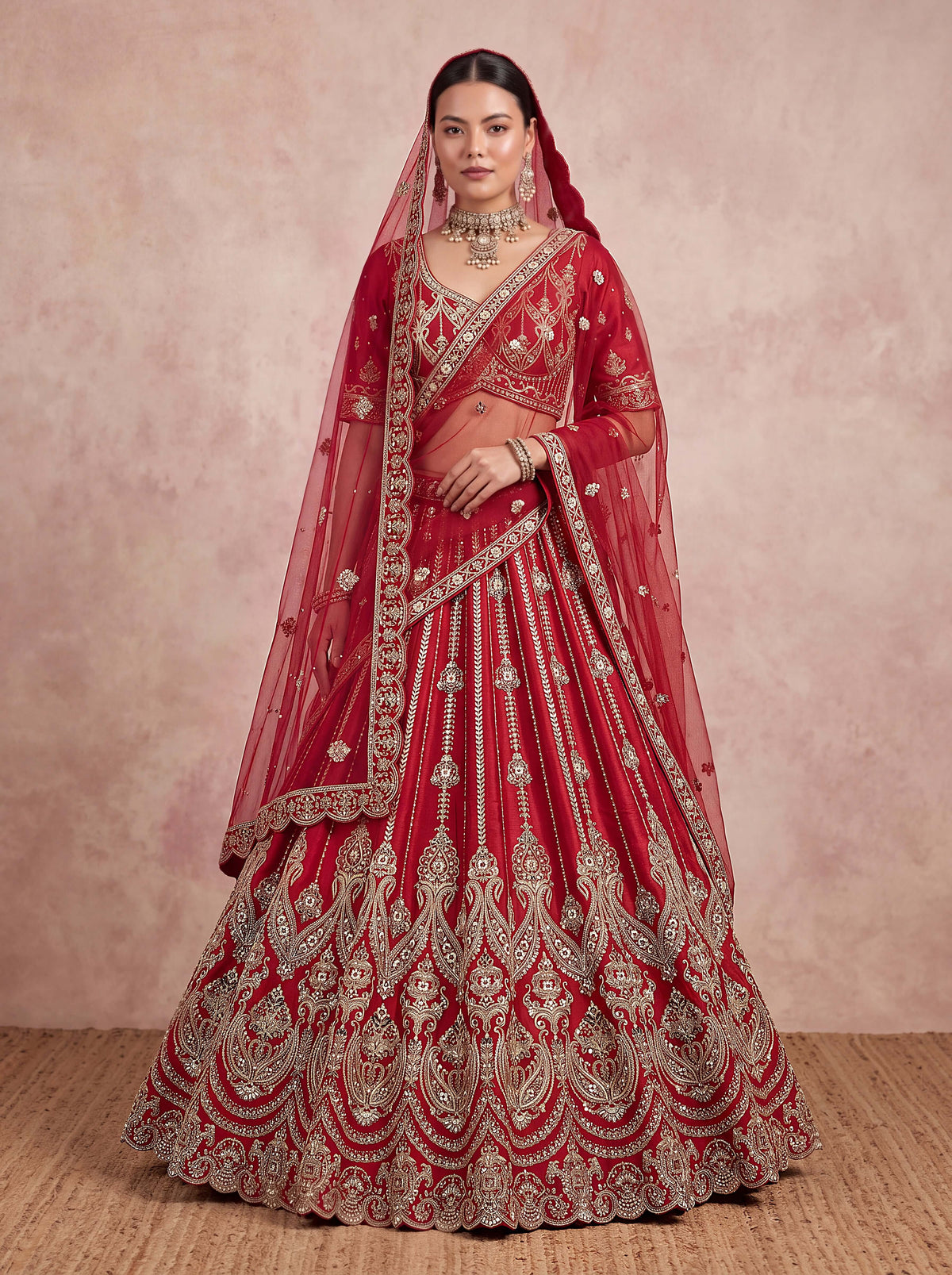 Red Bridal Silk Lehenga