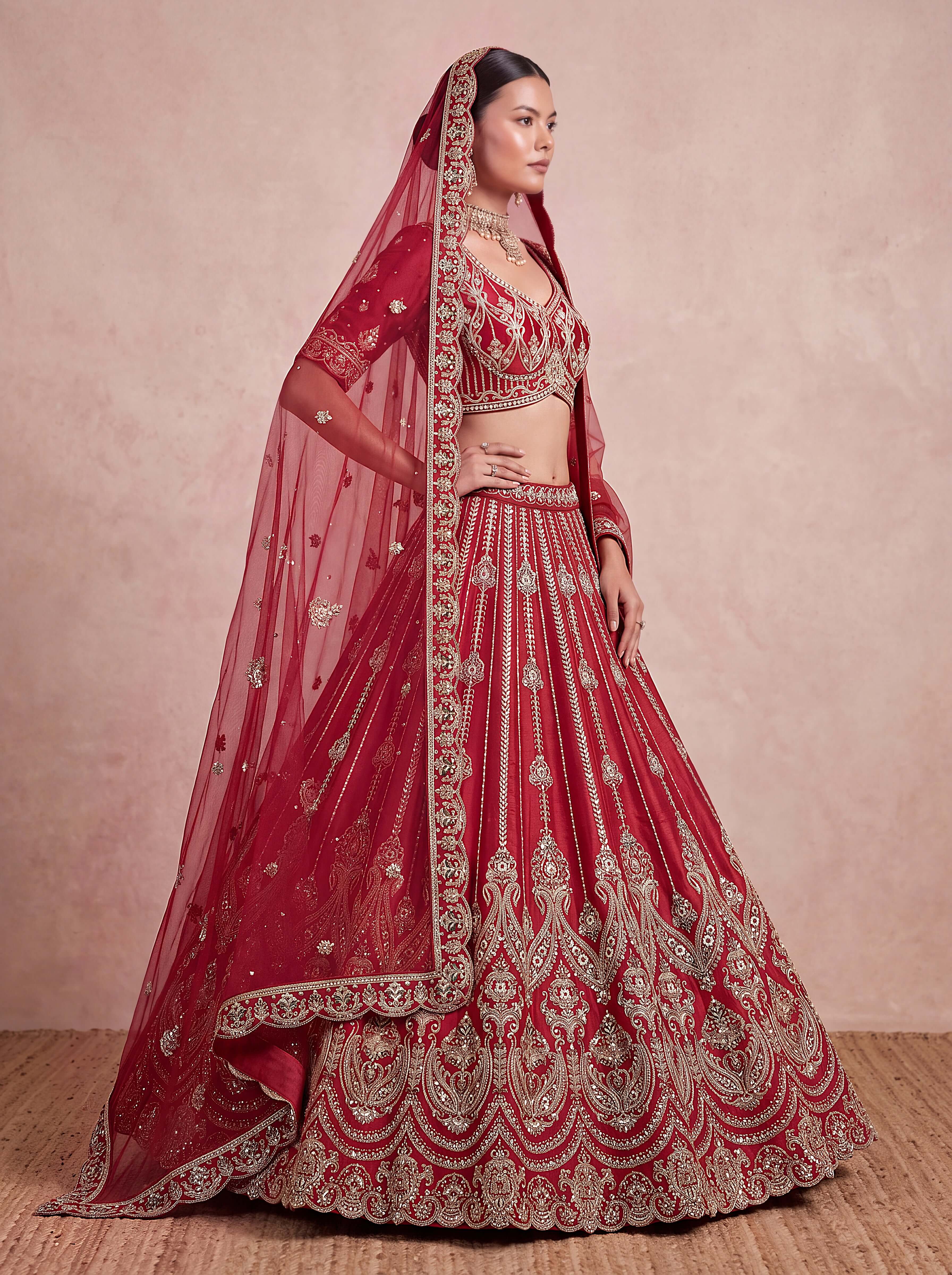 Red Bridal Silk Lehenga