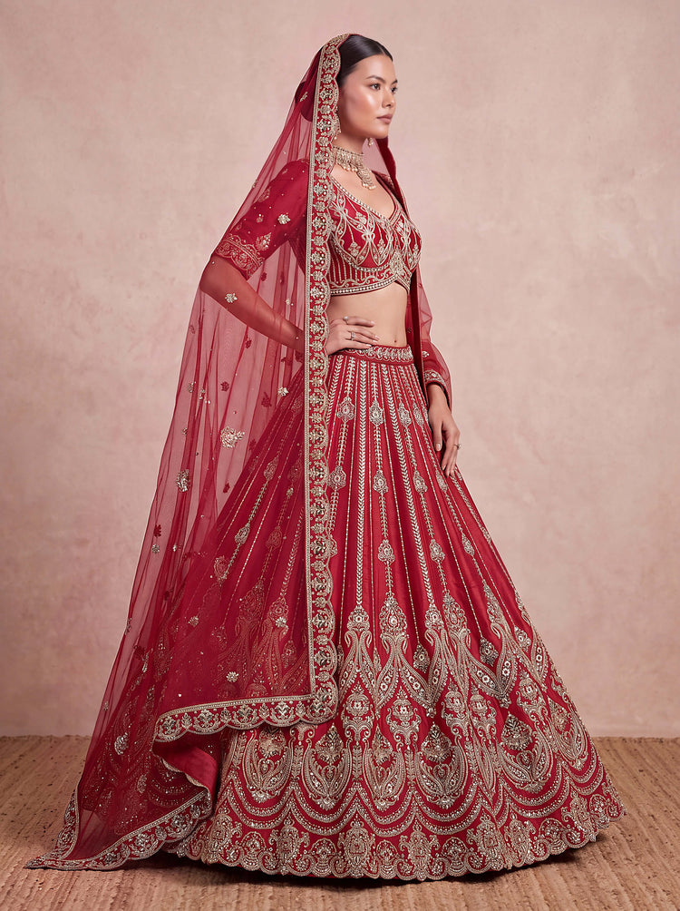 Red Bridal Silk Lehenga