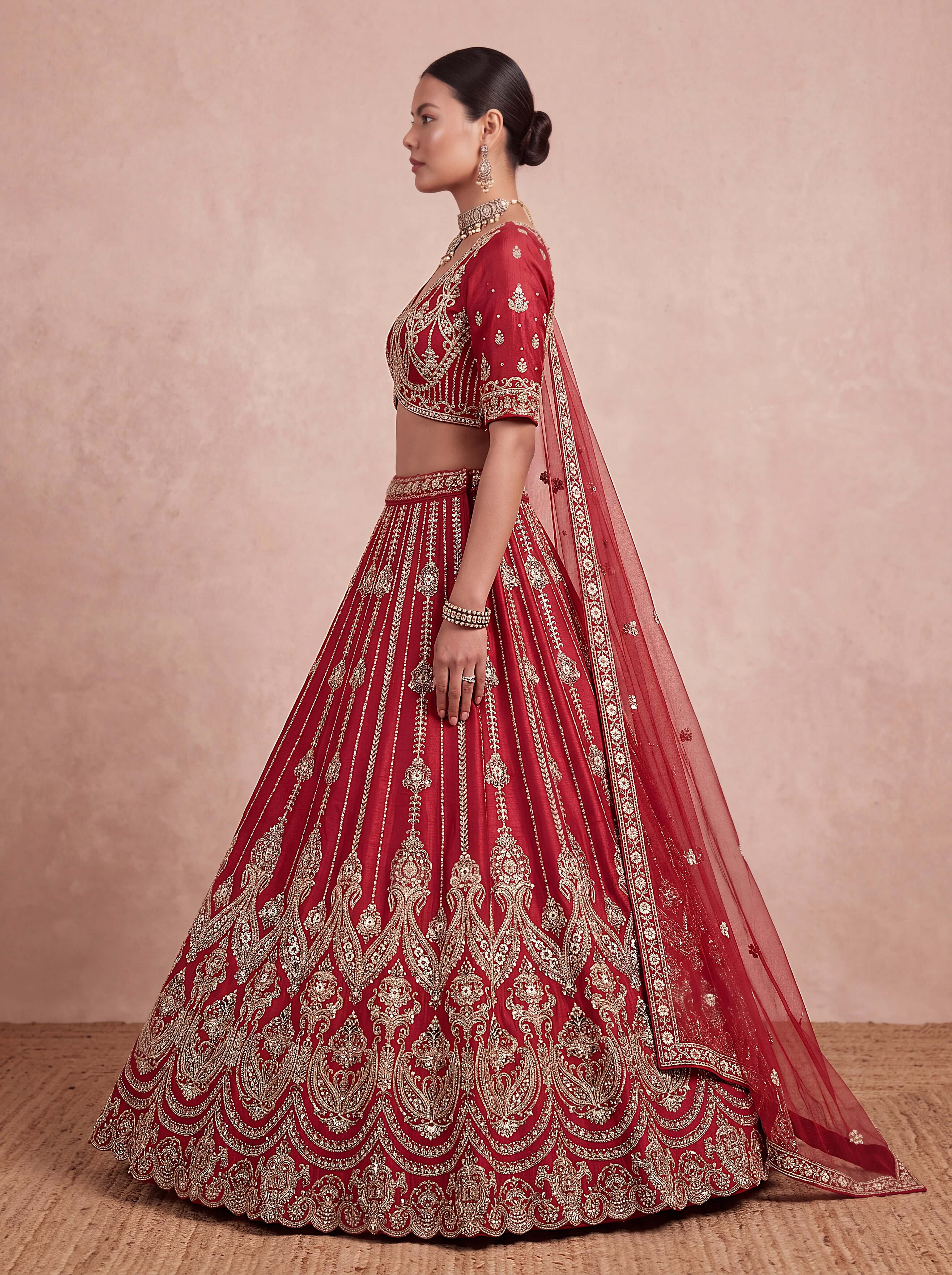 Red Bridal Silk Lehenga