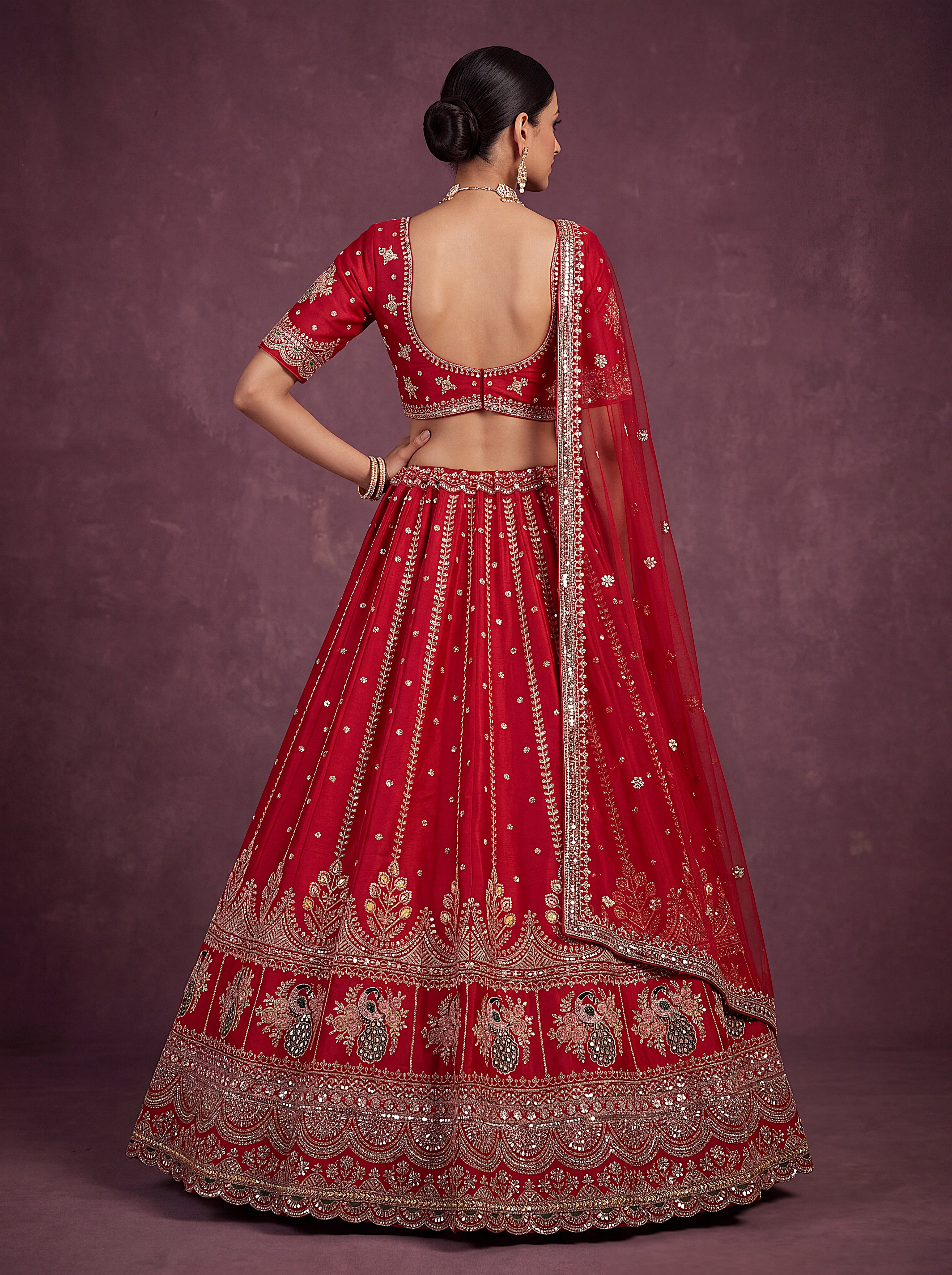Designer Red Bridal Lehenga Choli with Heavy Embroidery and Embellished Dupatta