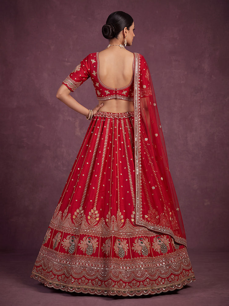 Designer Red Bridal Lehenga Choli with Heavy Embroidery and Embellished Dupatta