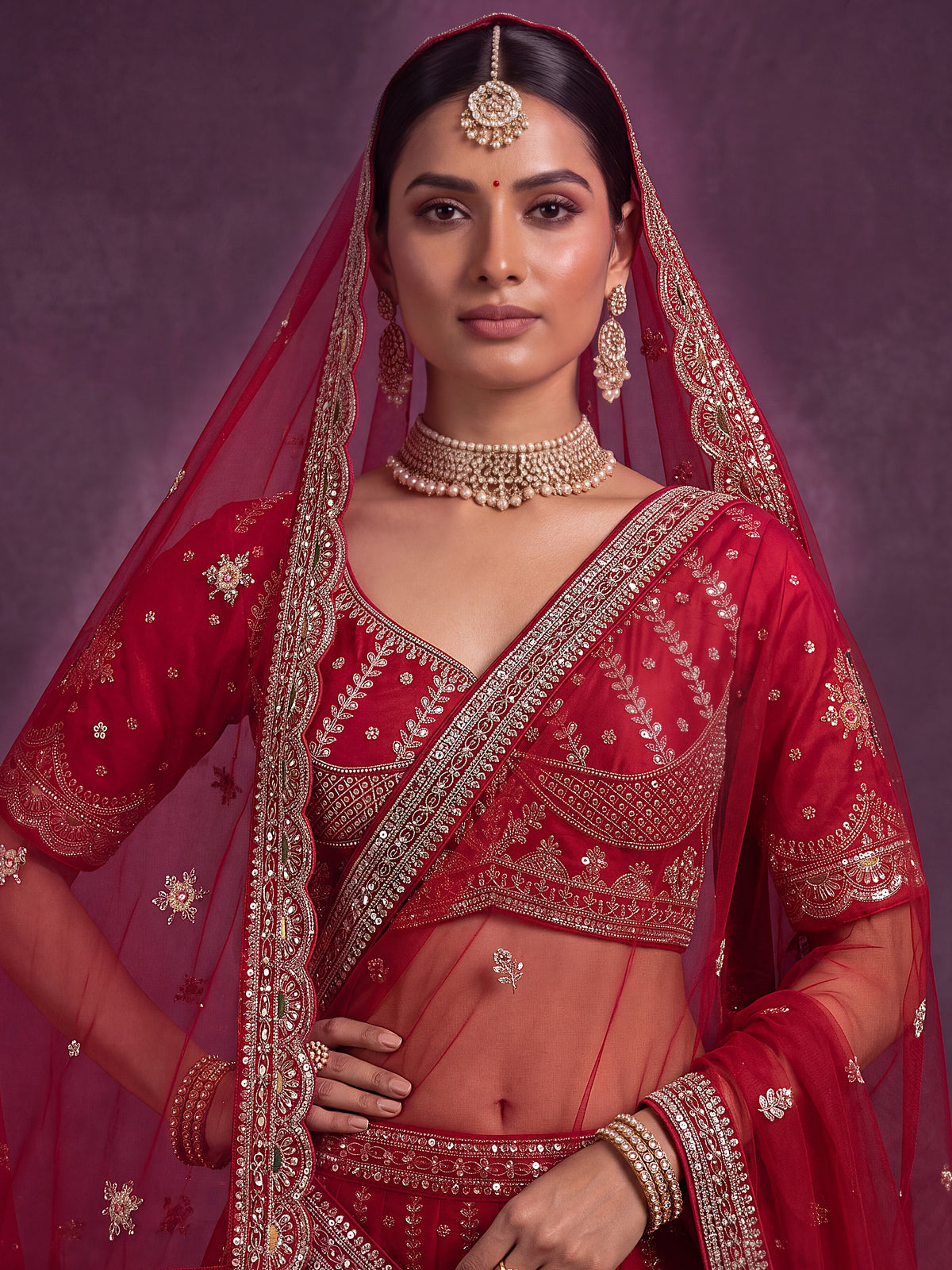 Mayura Rajkumari Red Peacock Bridal Lehenga Choli with Crystal Beads &amp; Sequins, photo 4