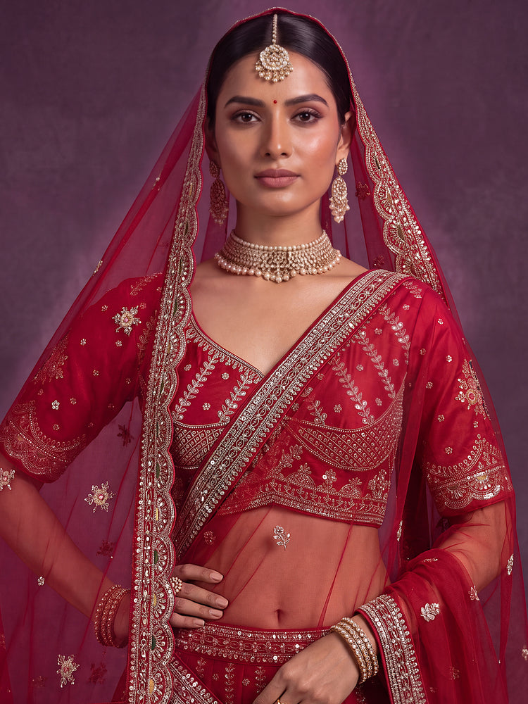 Mayura Rajkumari Red Peacock Bridal Lehenga Choli with Crystal Beads &amp; Sequins, photo 4