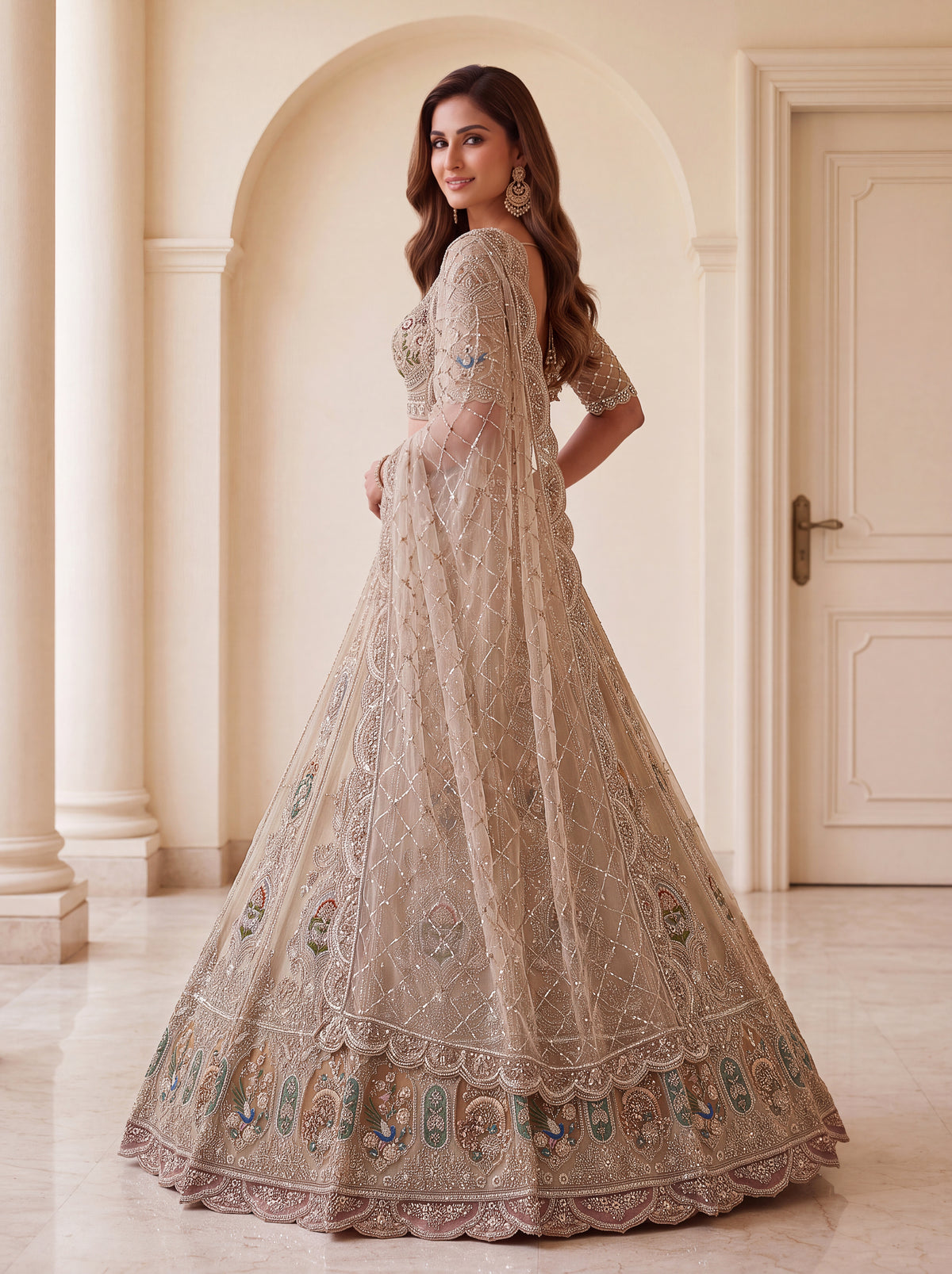 Premium Beige Net Handwork Bridal Lehenga 