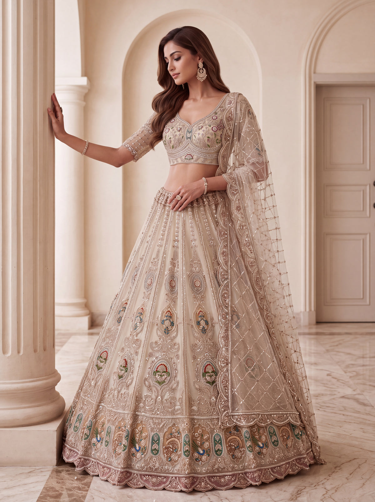 Premium Beige Net Handwork Bridal Lehenga 