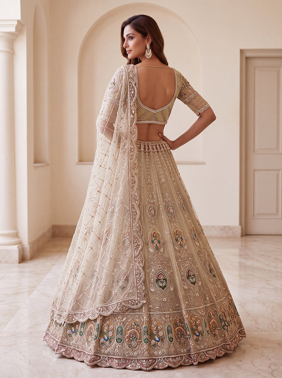 Premium Beige Net Handwork Bridal Lehenga 