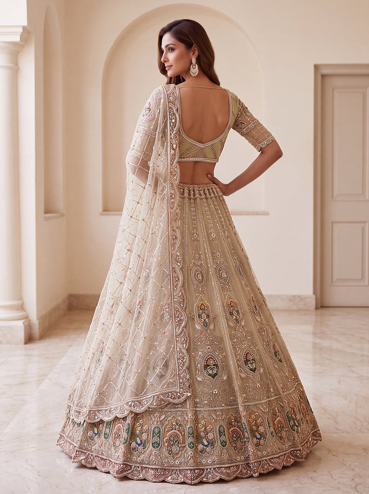 Premium Beige Net Handwork Bridal Lehenga 