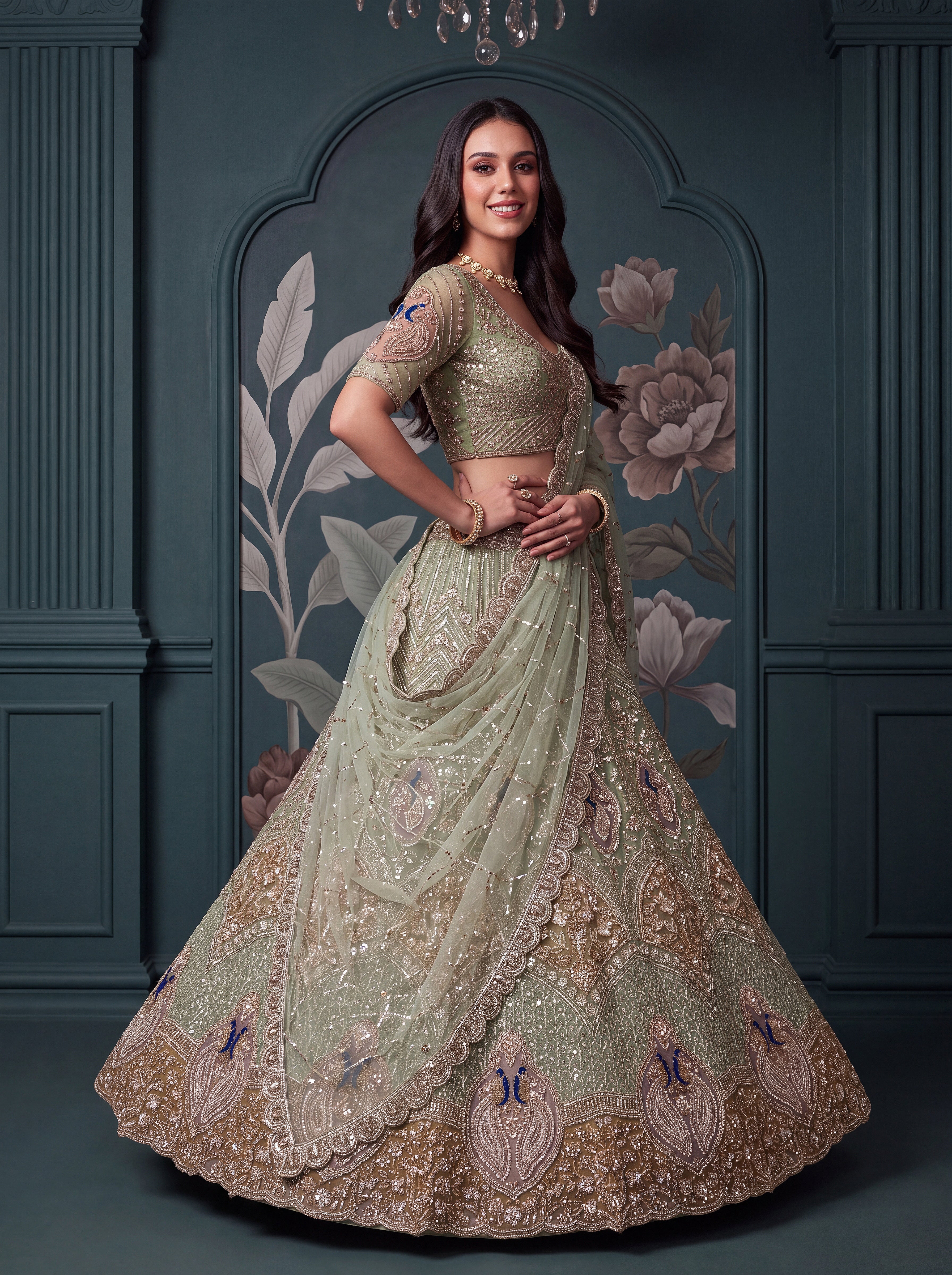 Peacock Handwork Motif Lehenga