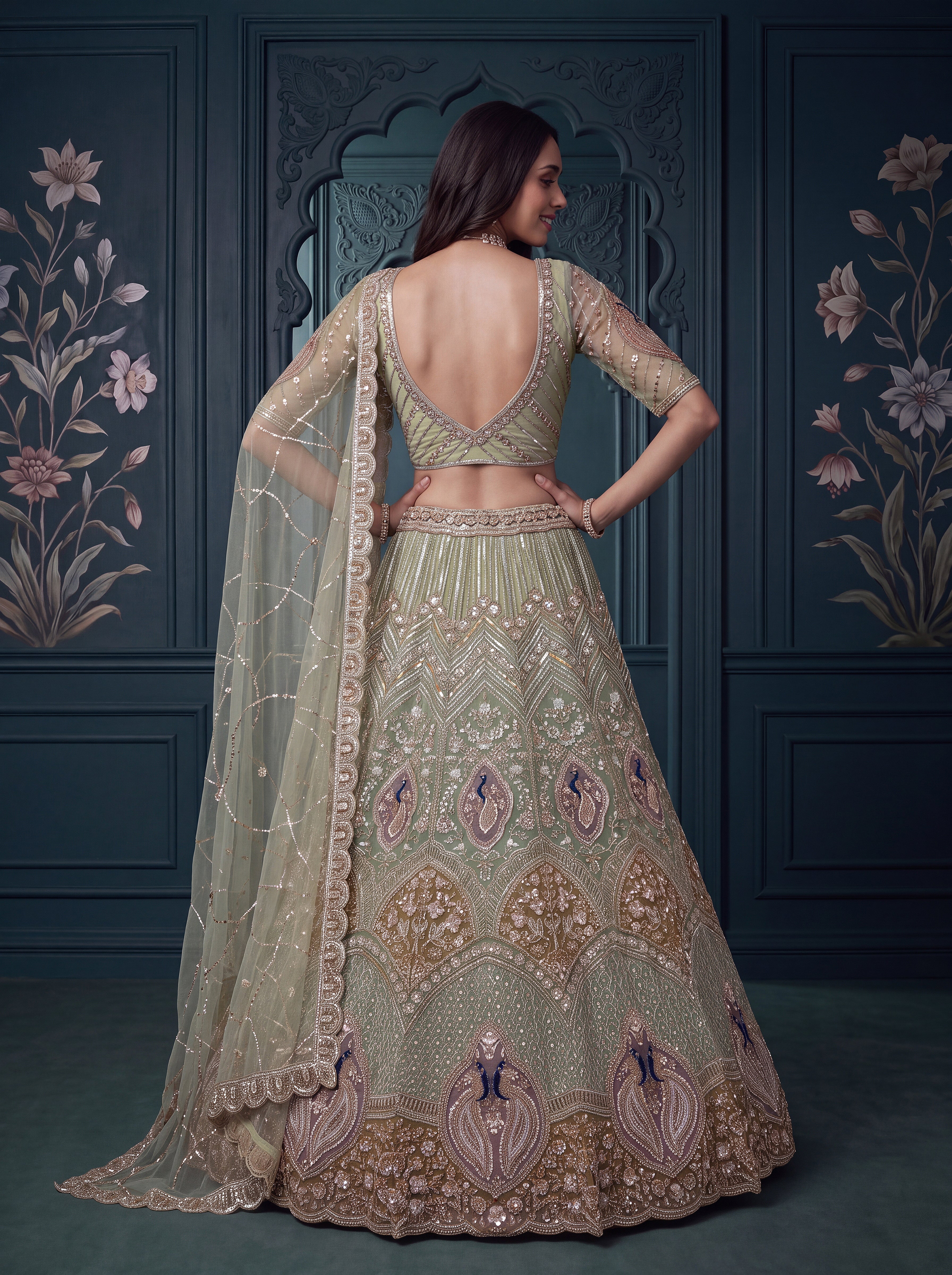 Peacock Handwork Motif Lehenga