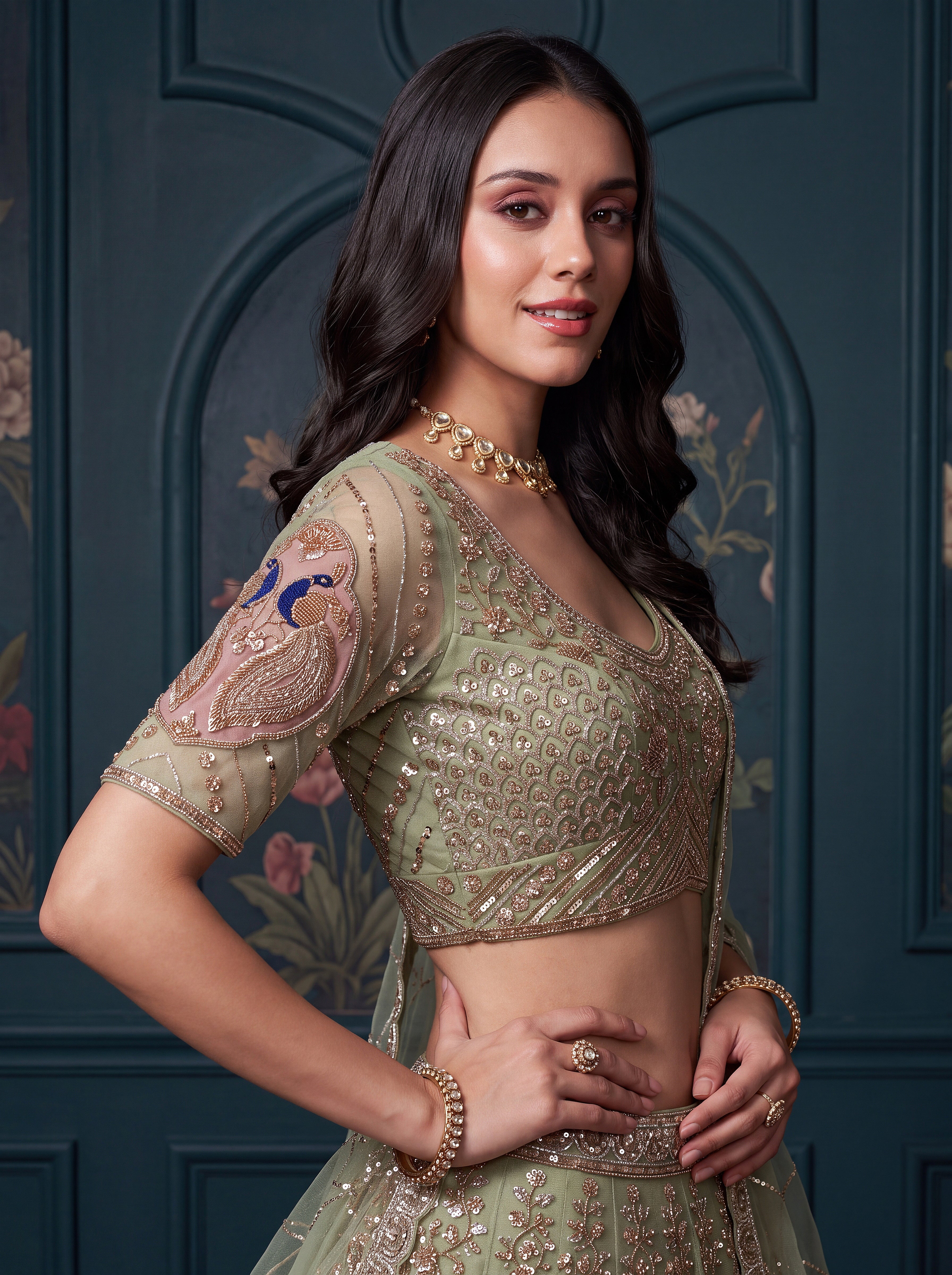 Peacock Handwork Motif Lehenga