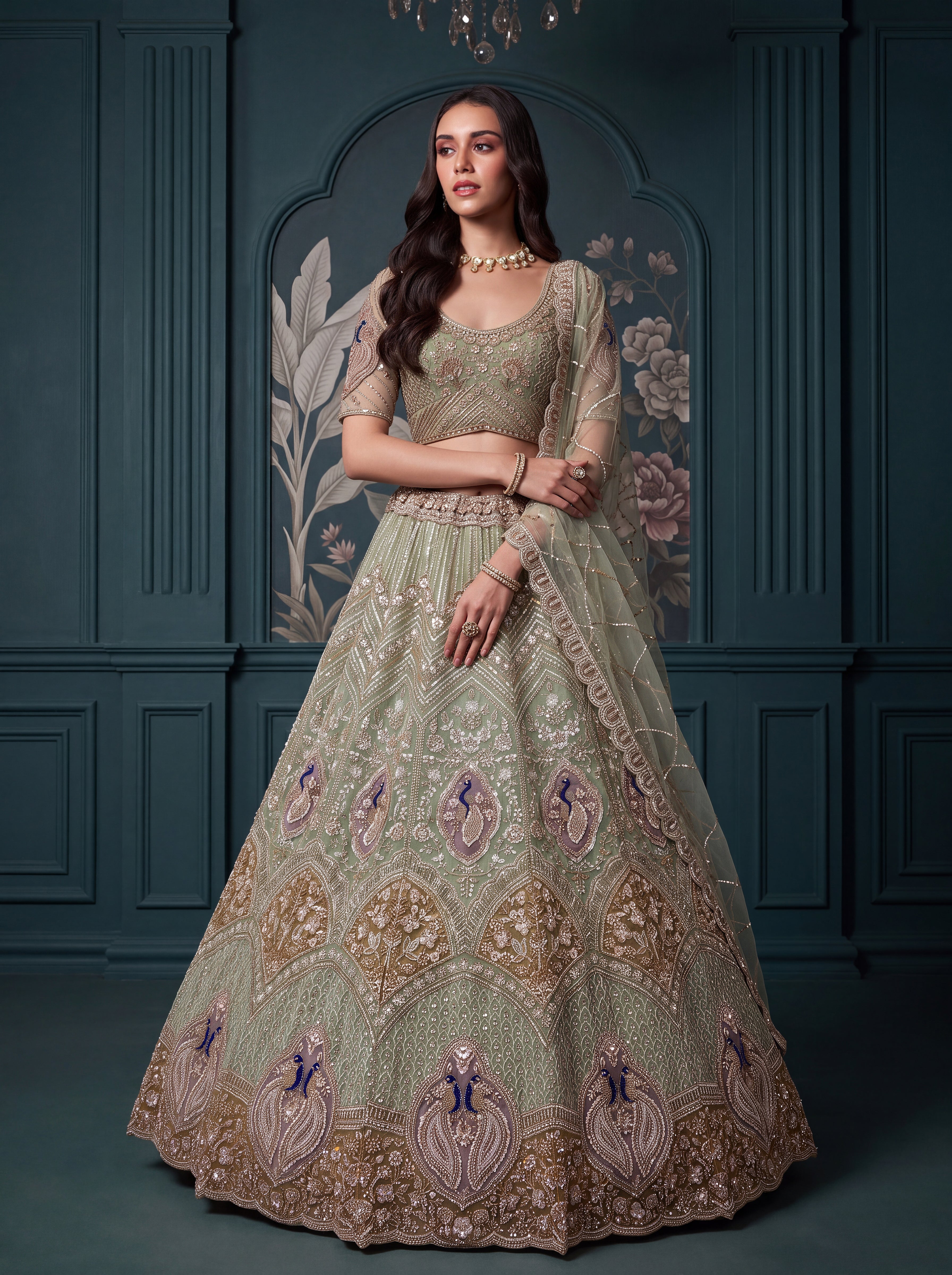 Peacock Handwork Motif Lehenga