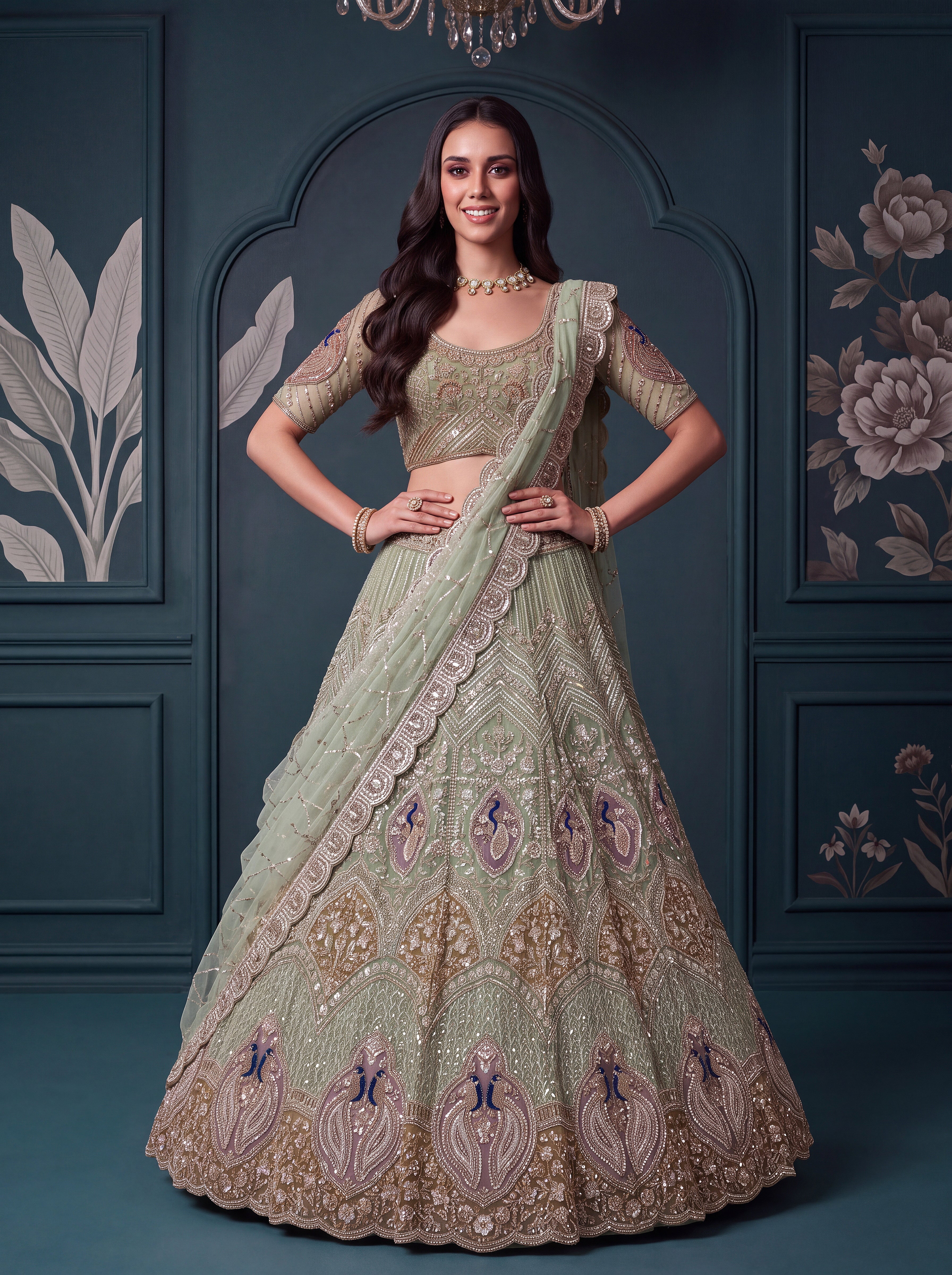 Peacock Handwork Motif Lehenga