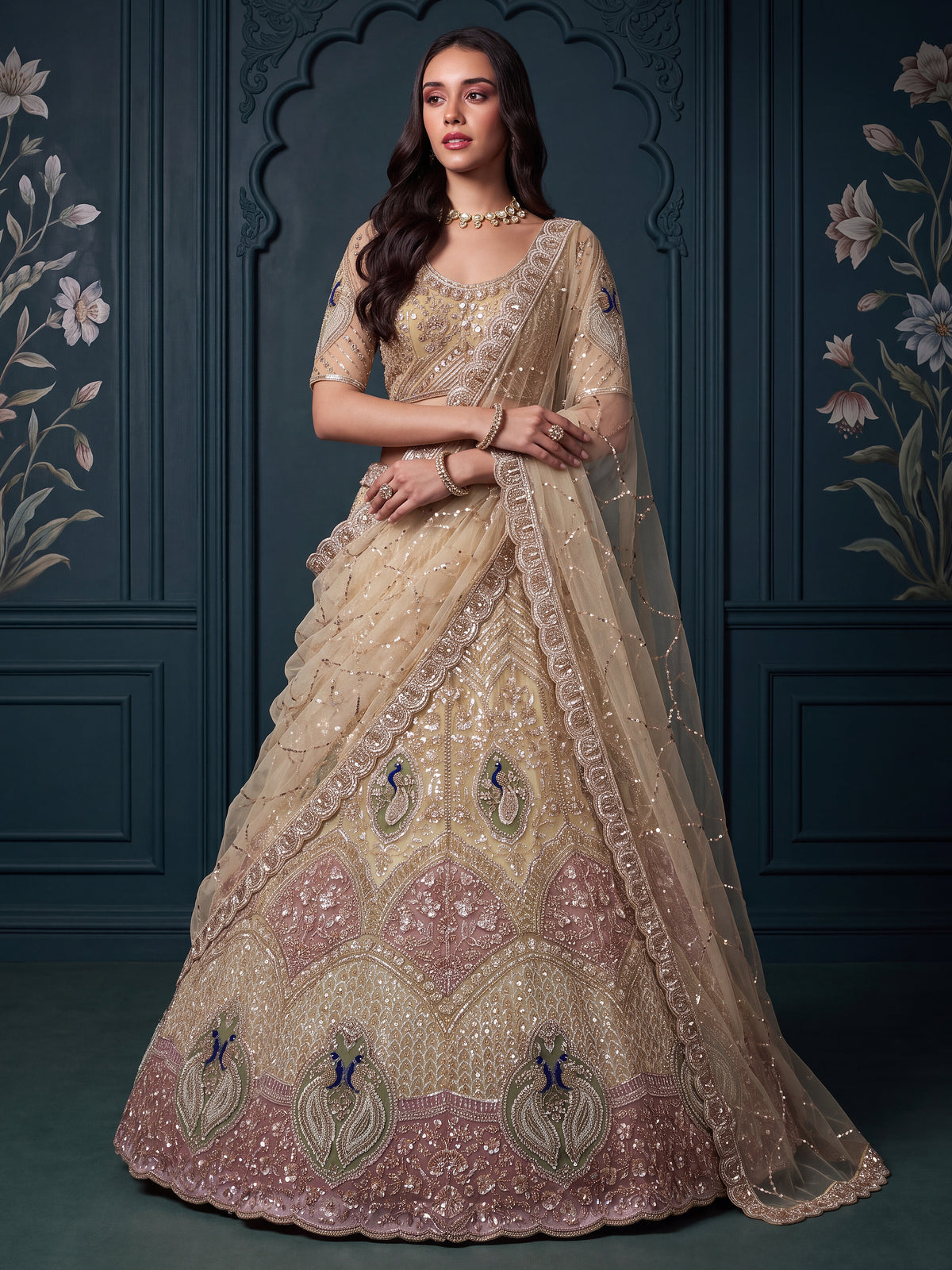 Peacock Handwork Motif Lehenga