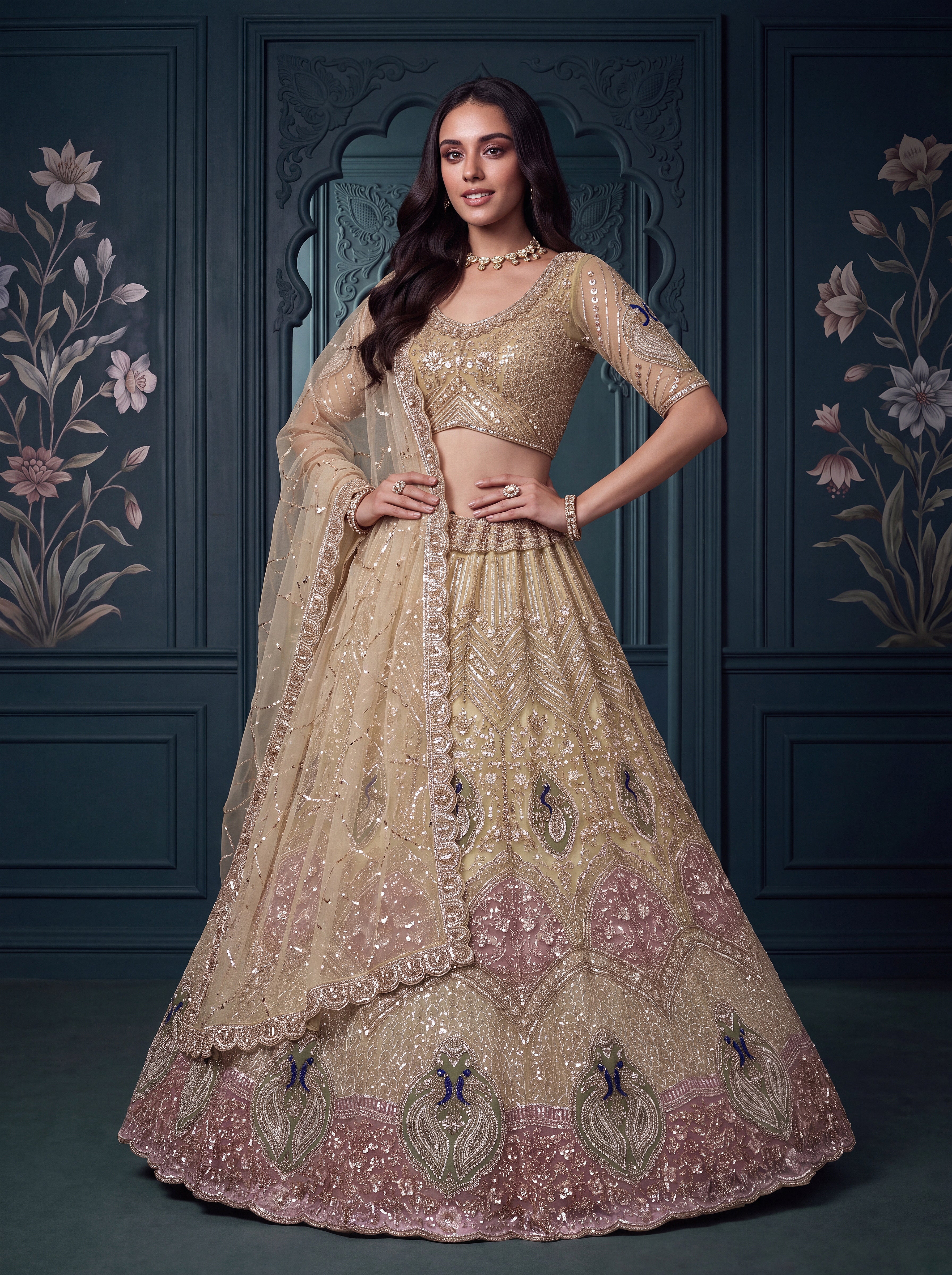 Peacock Handwork Motif Lehenga